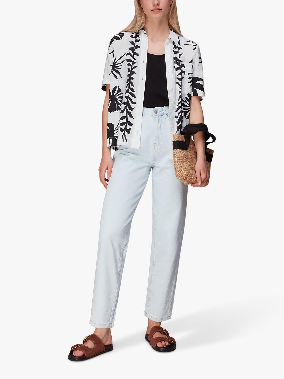 Whistles Collaged Star Bowling Shirt, White/Black