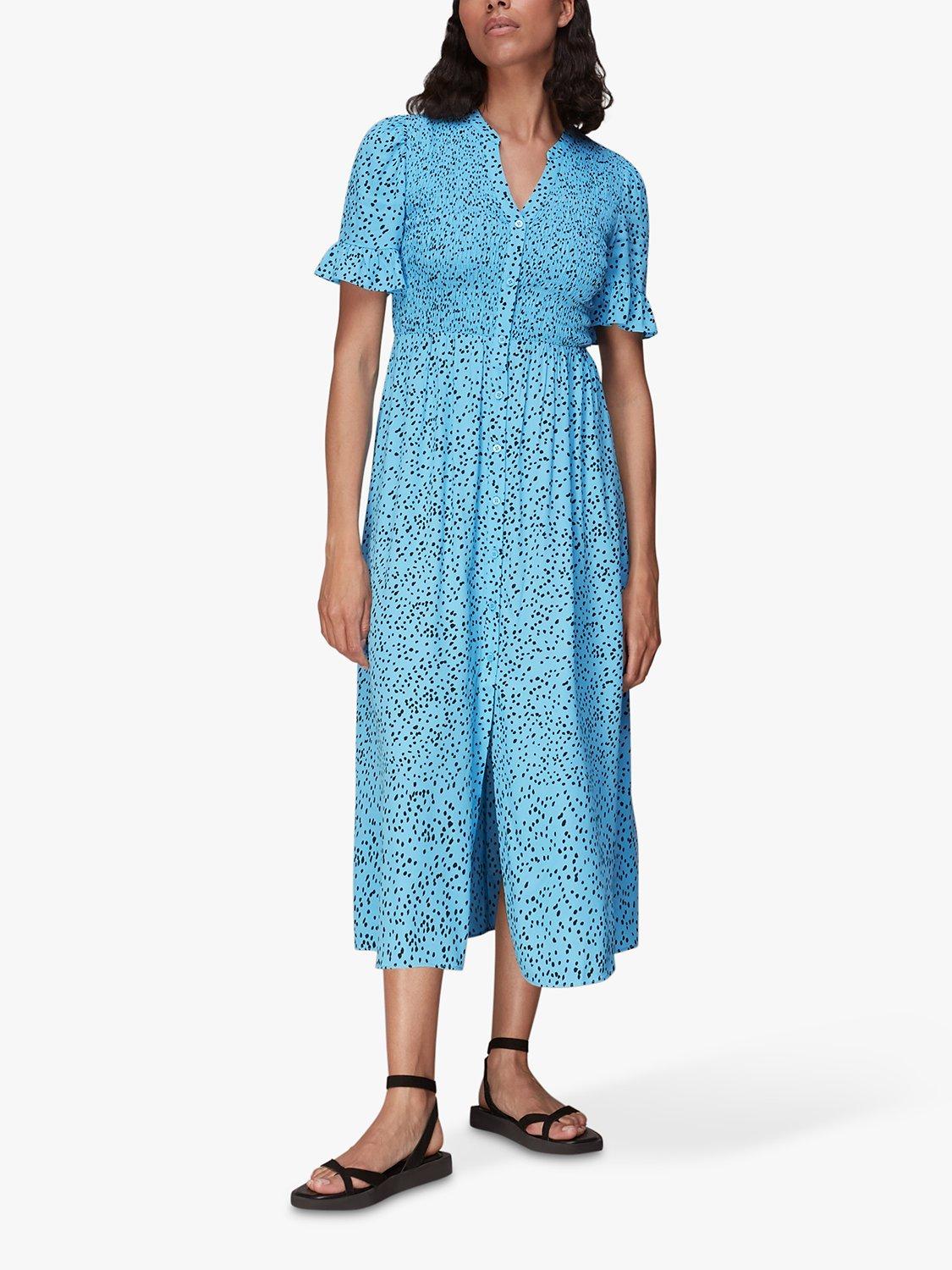 Whistles Spotted Print Midi Shirt Dress, Blue/Multi