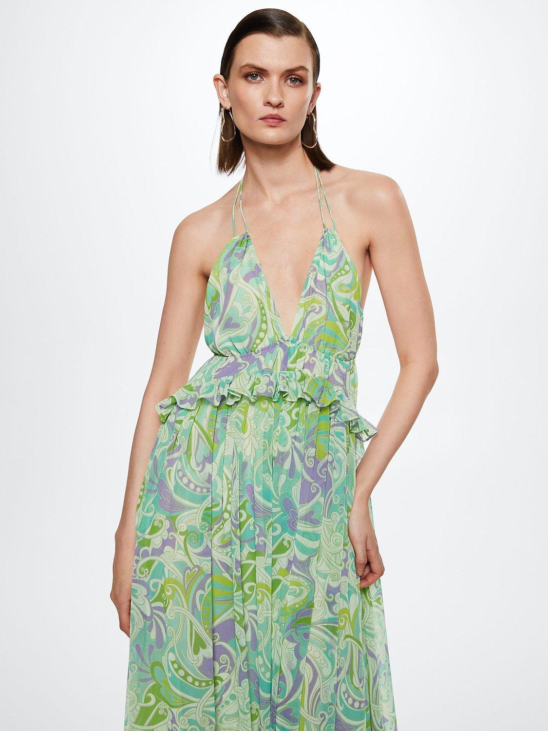 Mango Plunge Maxi Dress, Green