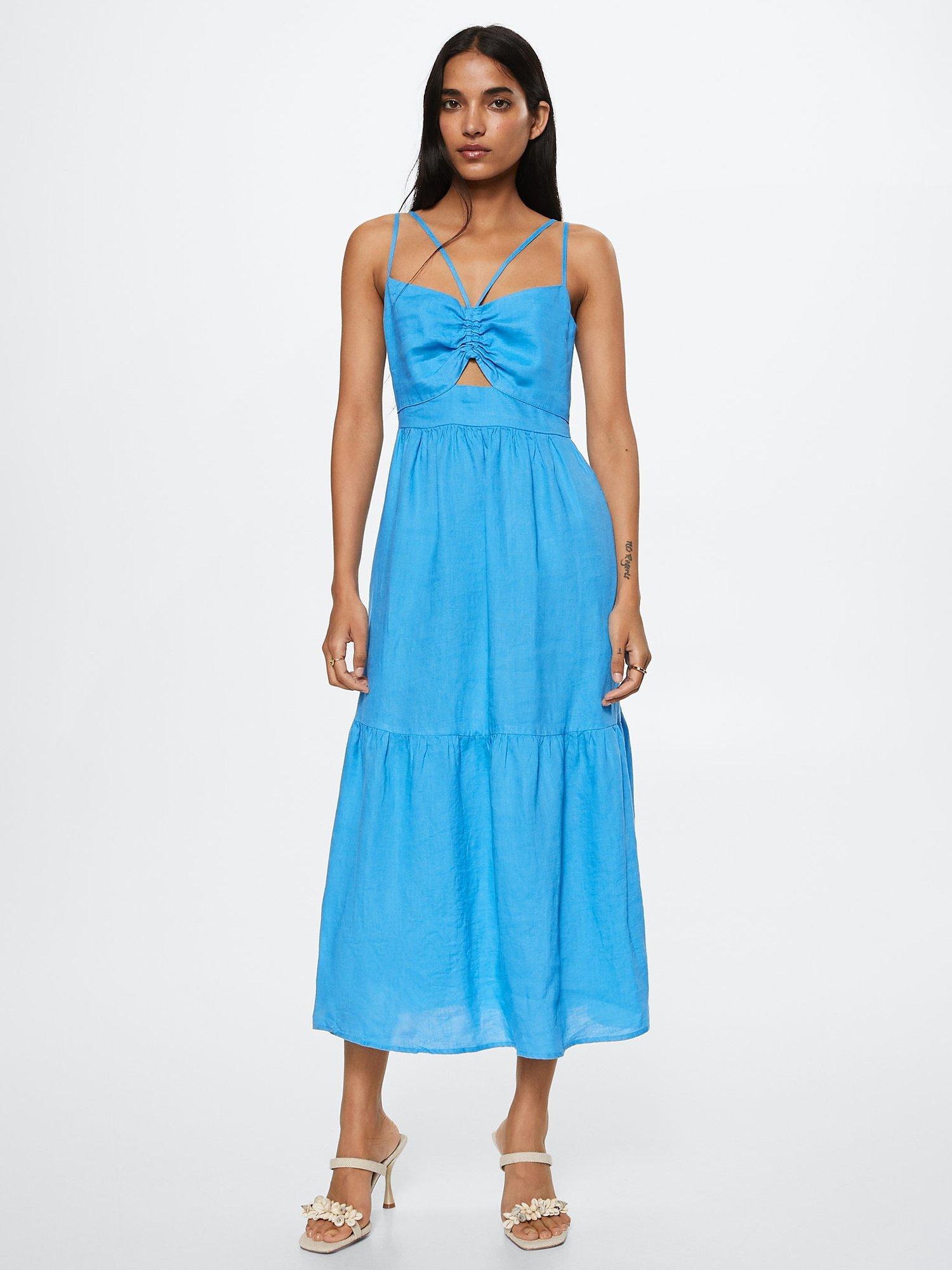 Mango Roberta Linen Midi Dress, Blue