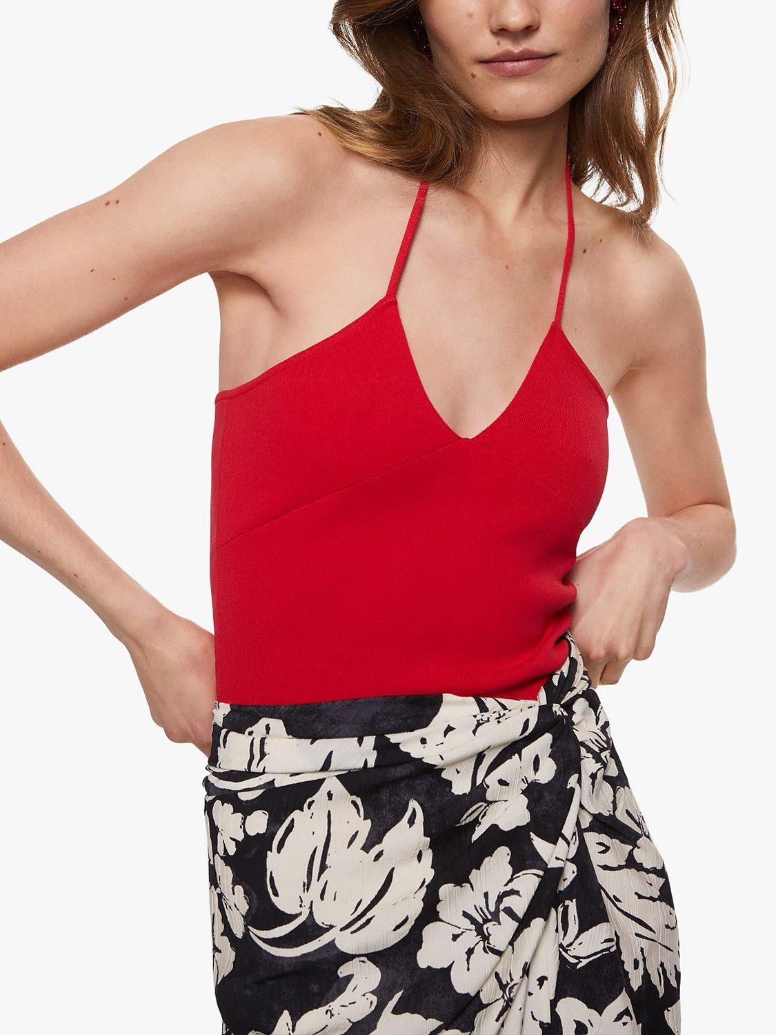 Mango Alberta V-Neck Halterneck Top, Red