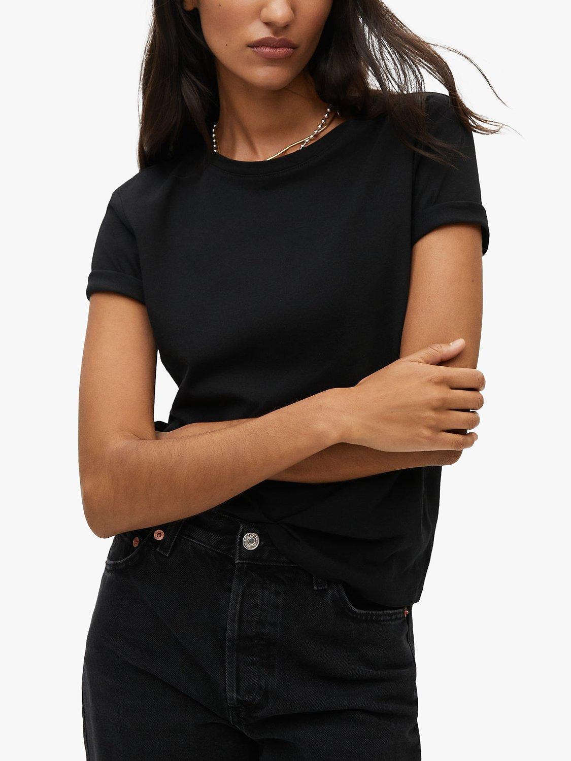 Mango Chalaca Short Sleeve Cotton T-Shirt, Black Old
