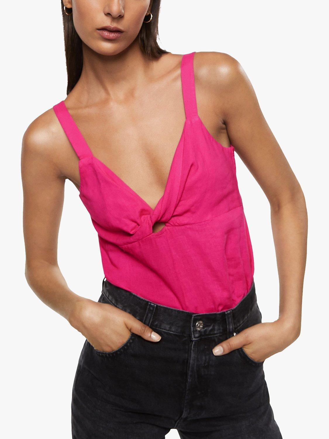 Mango Riba Sleeveless V-Neck Top, Bright Pink