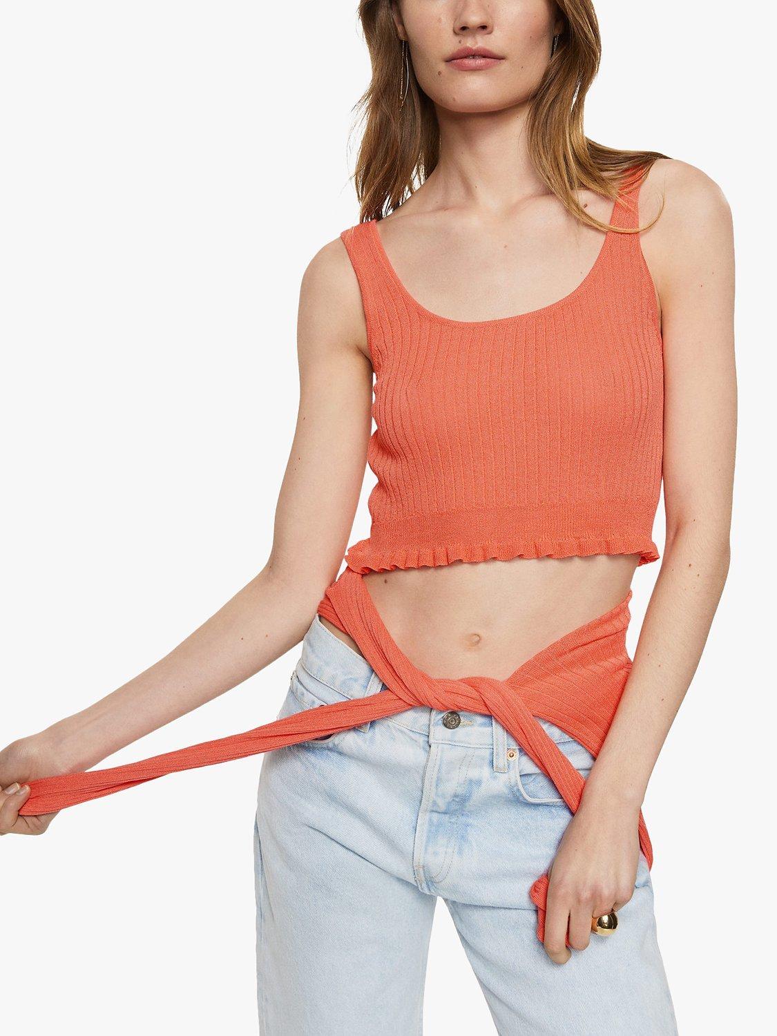 Mango Ruffi Rib Knit Vest Top, Red
