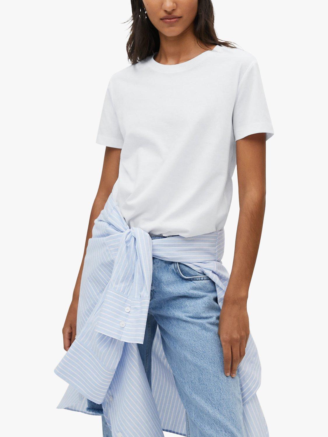Mango Chalaca Short Sleeve Cotton T-Shirt, White Old