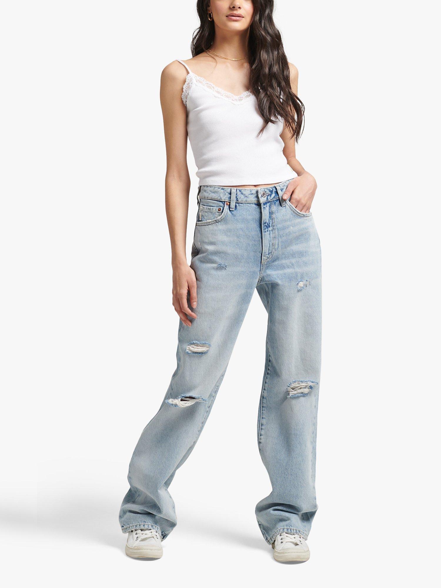 Product image 2 of 6, which shows Superdry Organic Vintage Wide Leg Distressed Jeans, Spring Vintage, W26/L30
