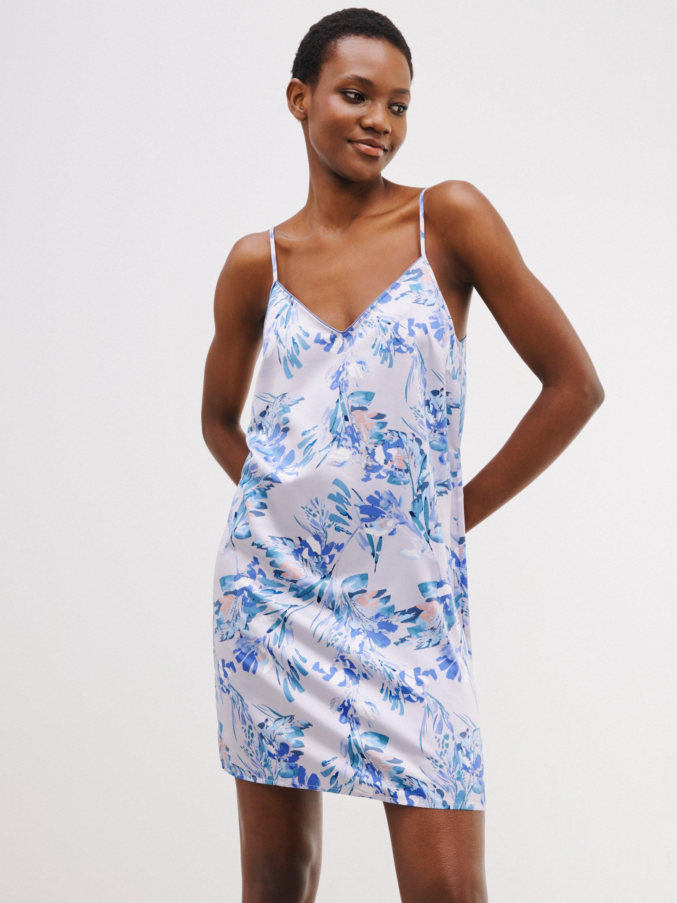 John Lewis Kaylie Floral Satin Chemise, Blue