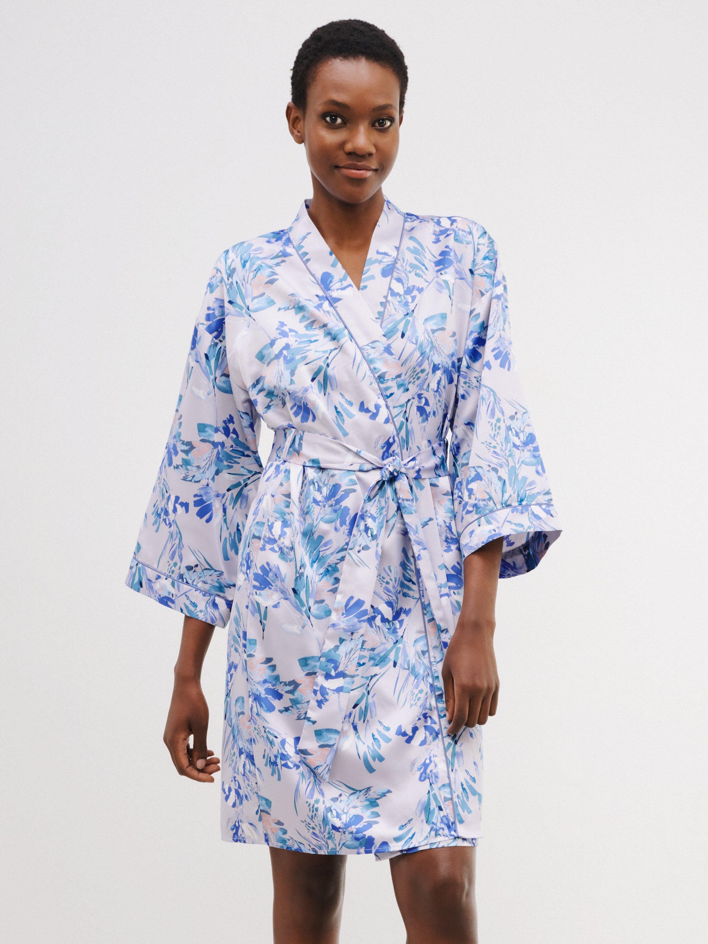 John Lewis Kaylie Floral Satin Robe, Blue