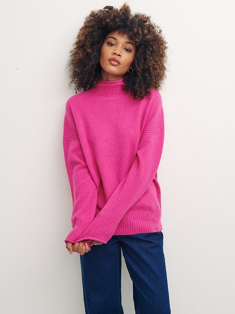 Nobody's Child Plain Grown Neck Knit Jumper, Bright Pink
