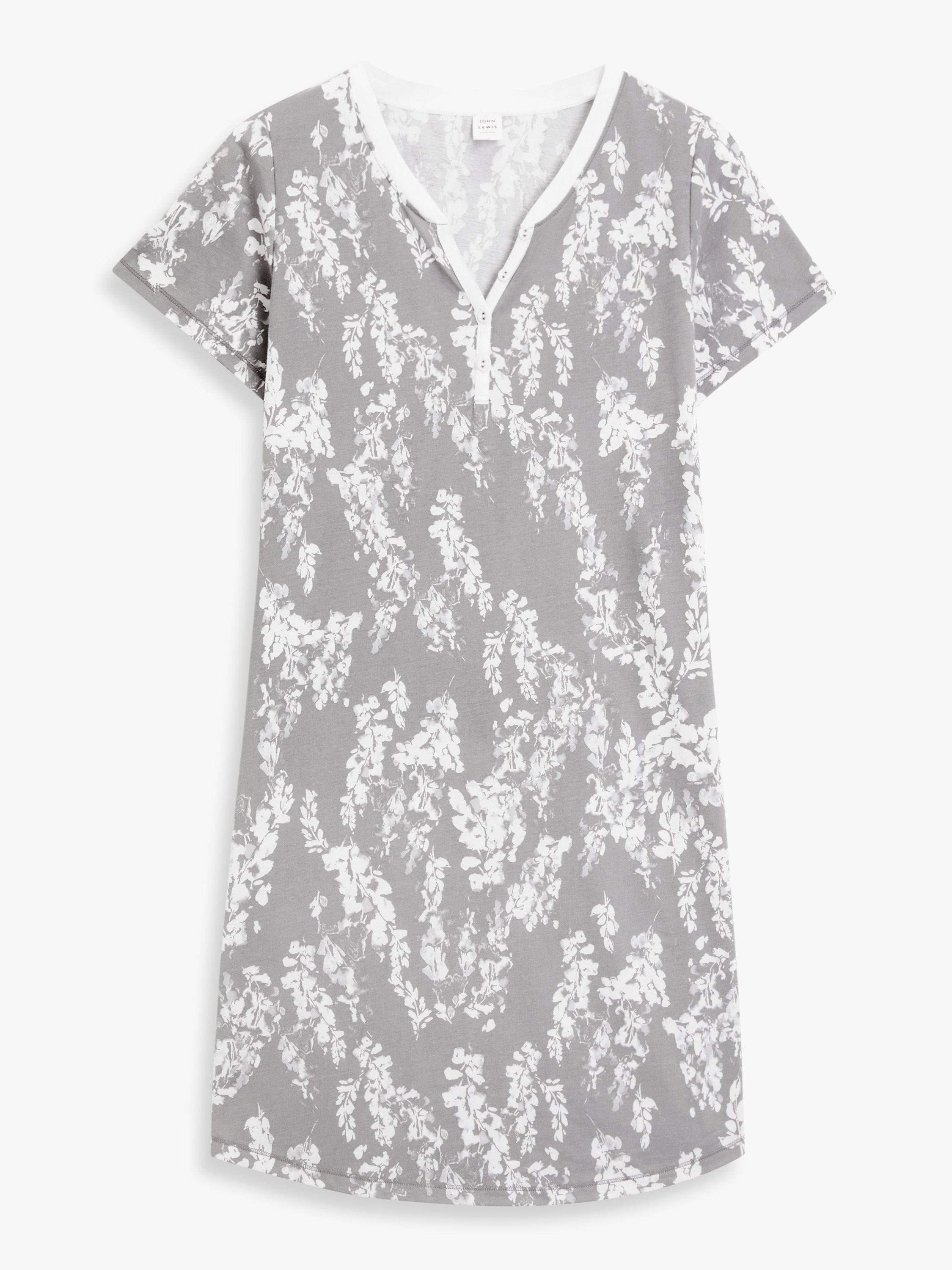 Product image 4 of 5, which shows John Lewis Wisteria Short Sleeve Nightdress, Grey/White, 8