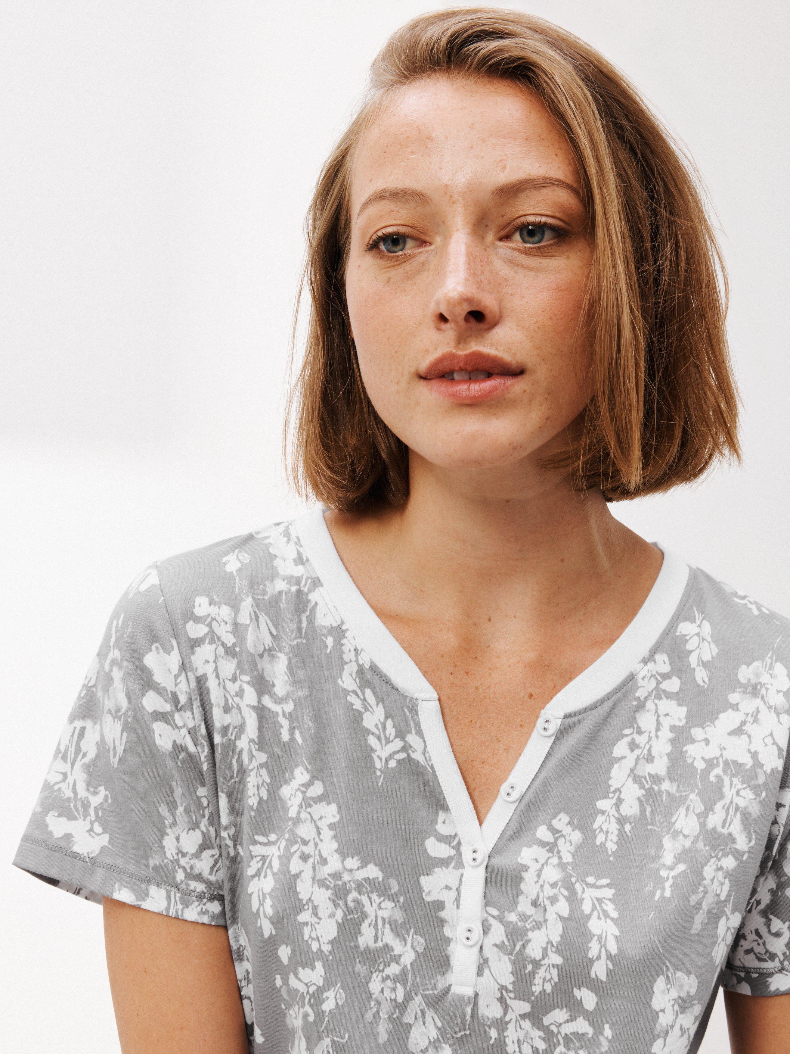 Product image 5 of 5, which shows John Lewis Wisteria Short Sleeve Nightdress, Grey/White, 8