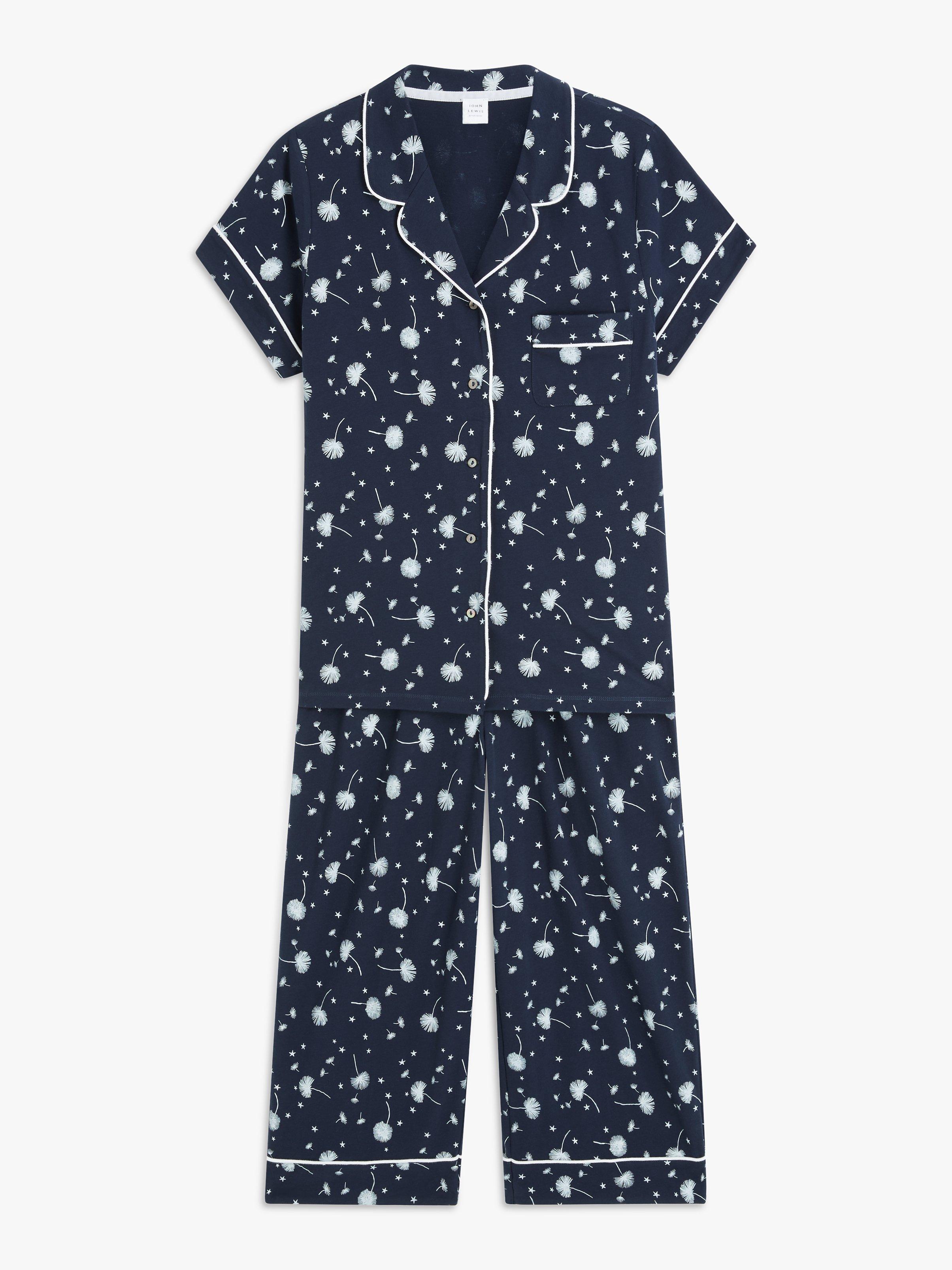 John Lewis Devon Dandelion Cropped Shirt Pyjama Set Navy