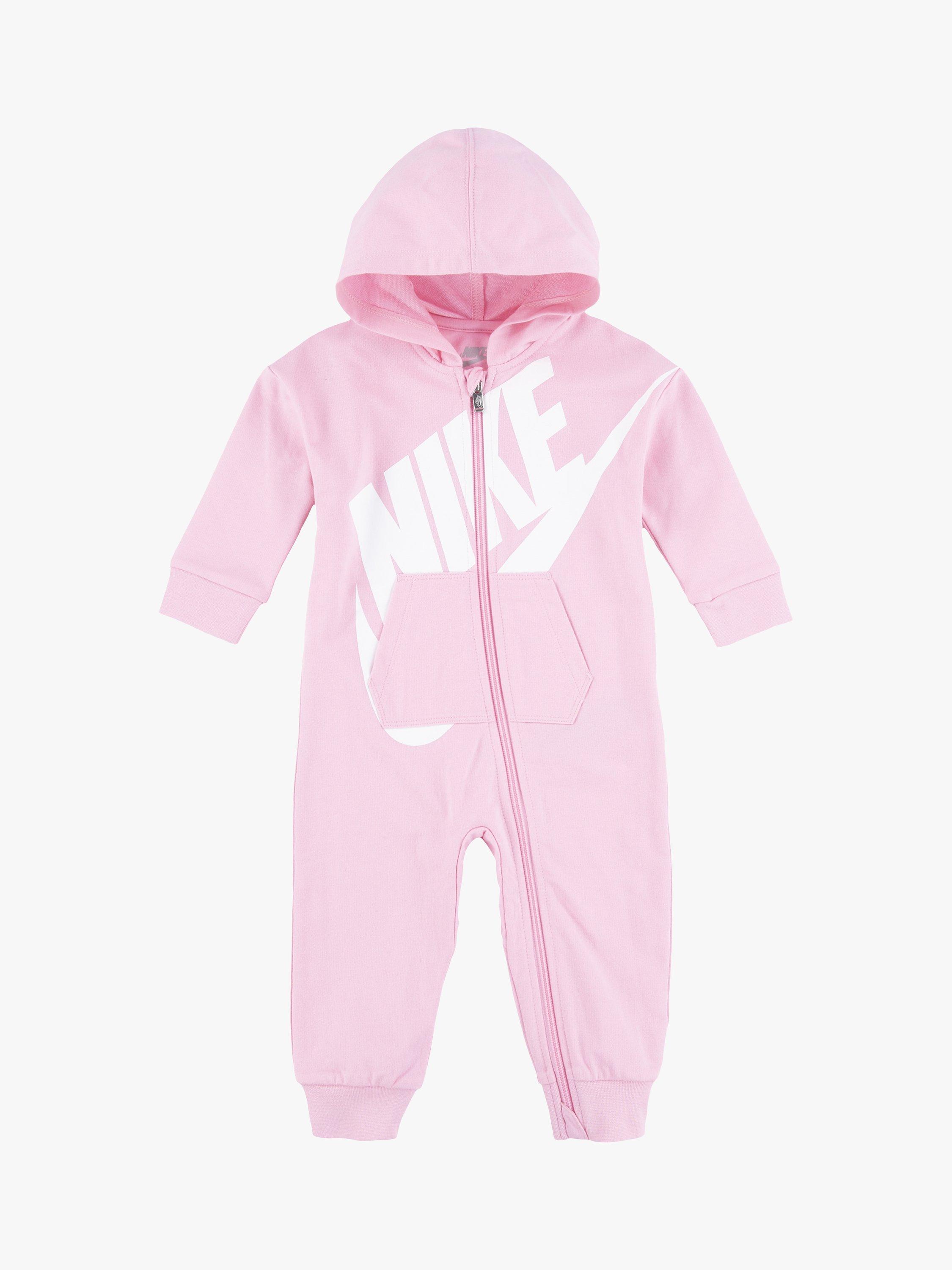 Nike Baby Hooded Logo Sleepsuit, Black, Pink