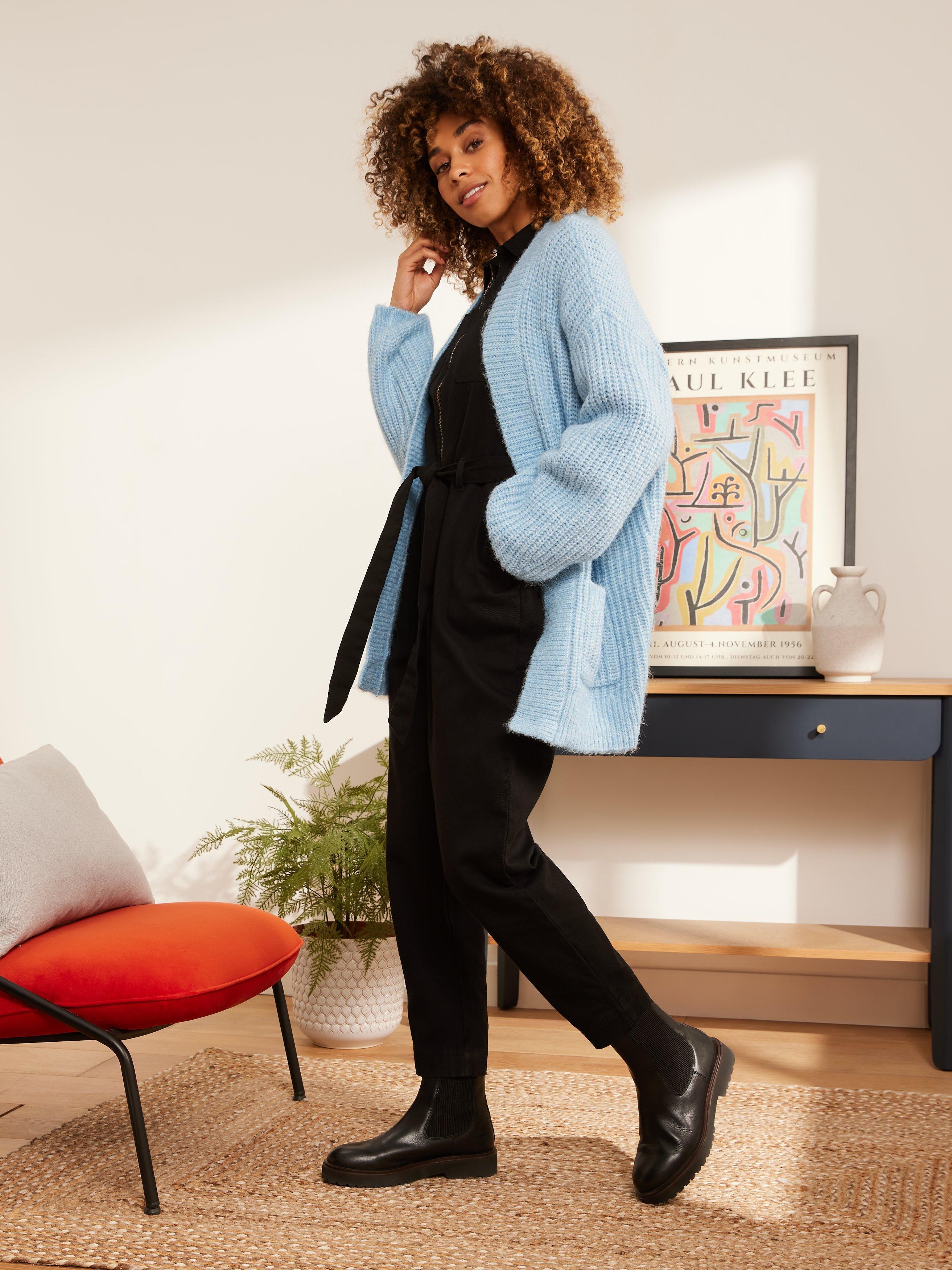 John Lewis ANYDAY Chunky Rib Open Neck Cardigan, Pale Blue