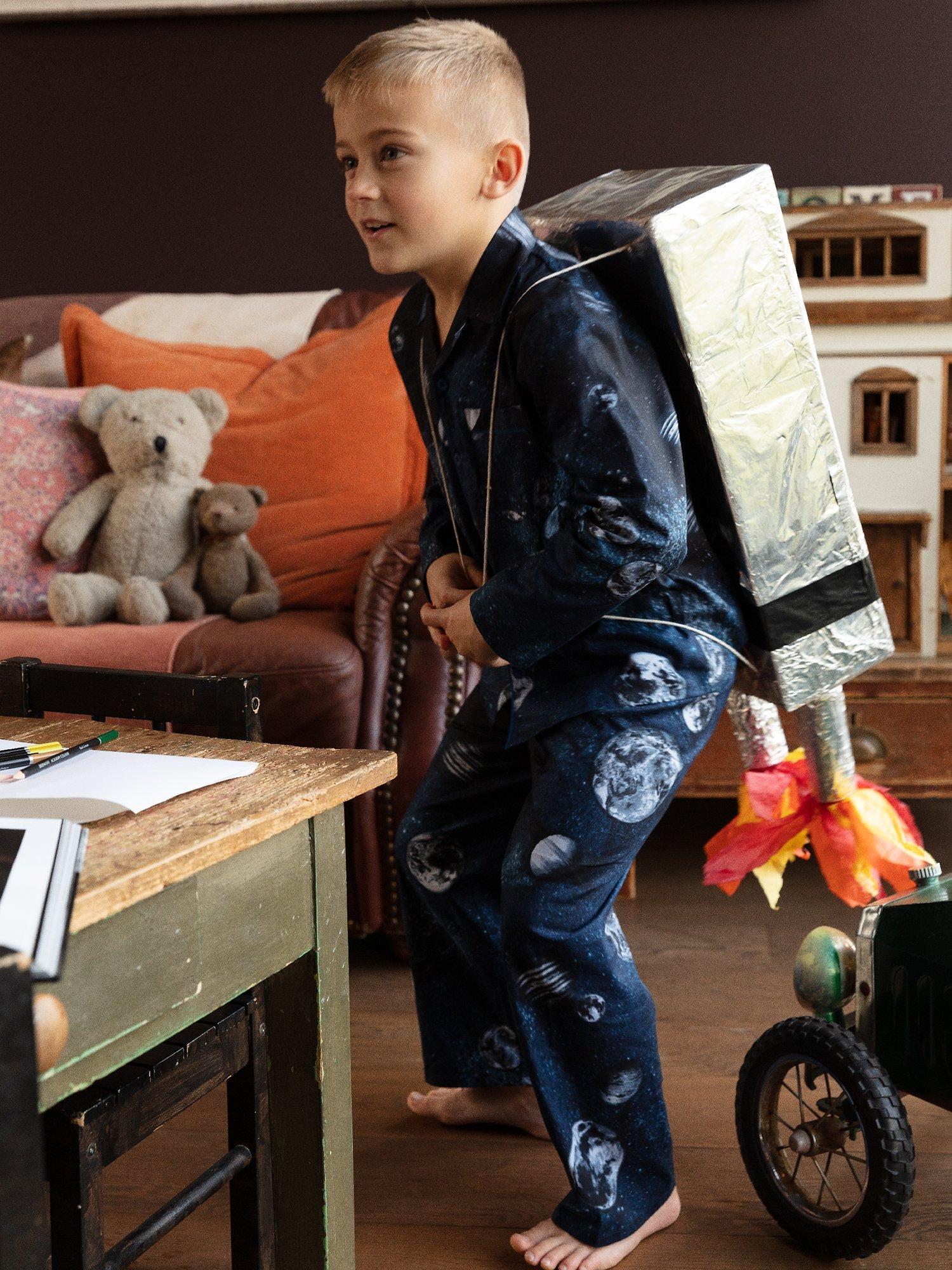 Minijammies Kids' Apollo Moon Print Pyjama Set, Blue, 2-3 years