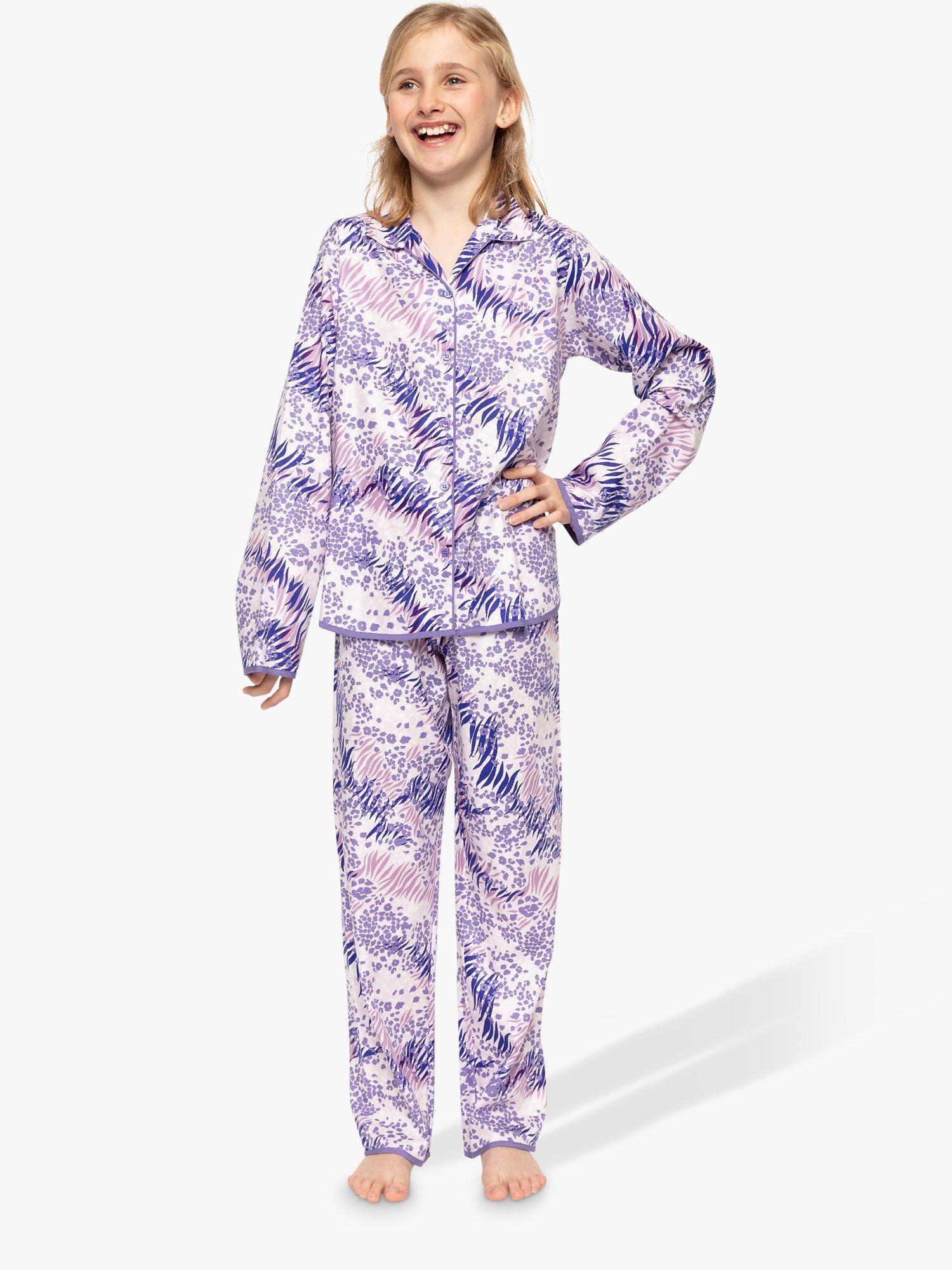 Product image 1 of 4, which shows Minijammies Kids' Camilla Animal Print Pyjama Set, Lilac, 2-3 years