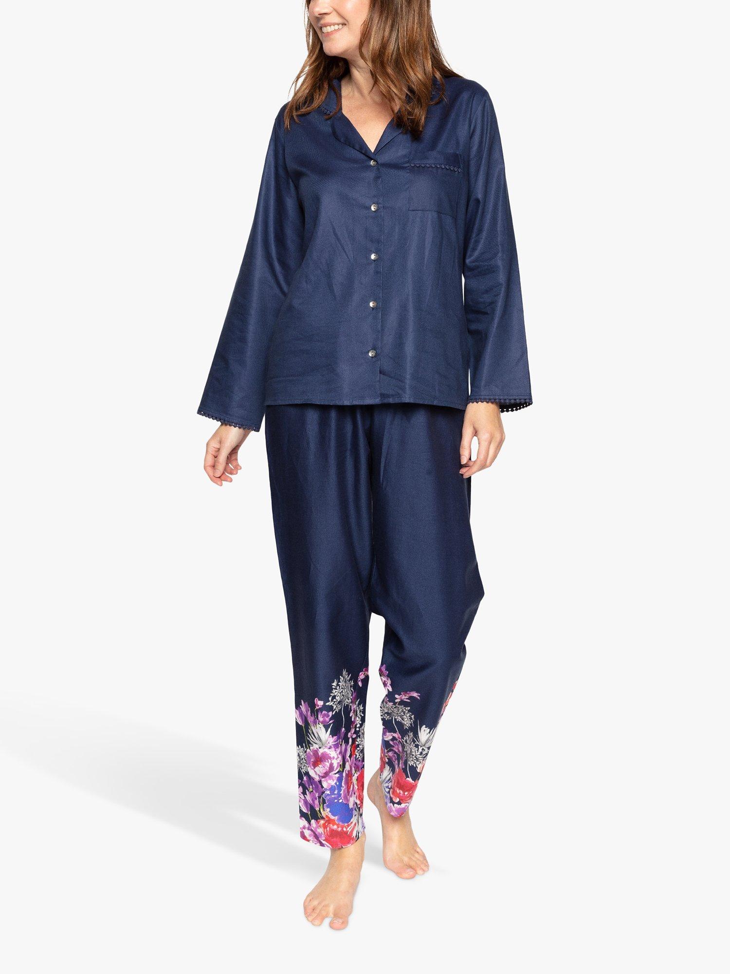 Product image 1 of 4, which shows Nora Rose by Cyberjammies Jenna Floral Border Pyjama Set, Navy, 8