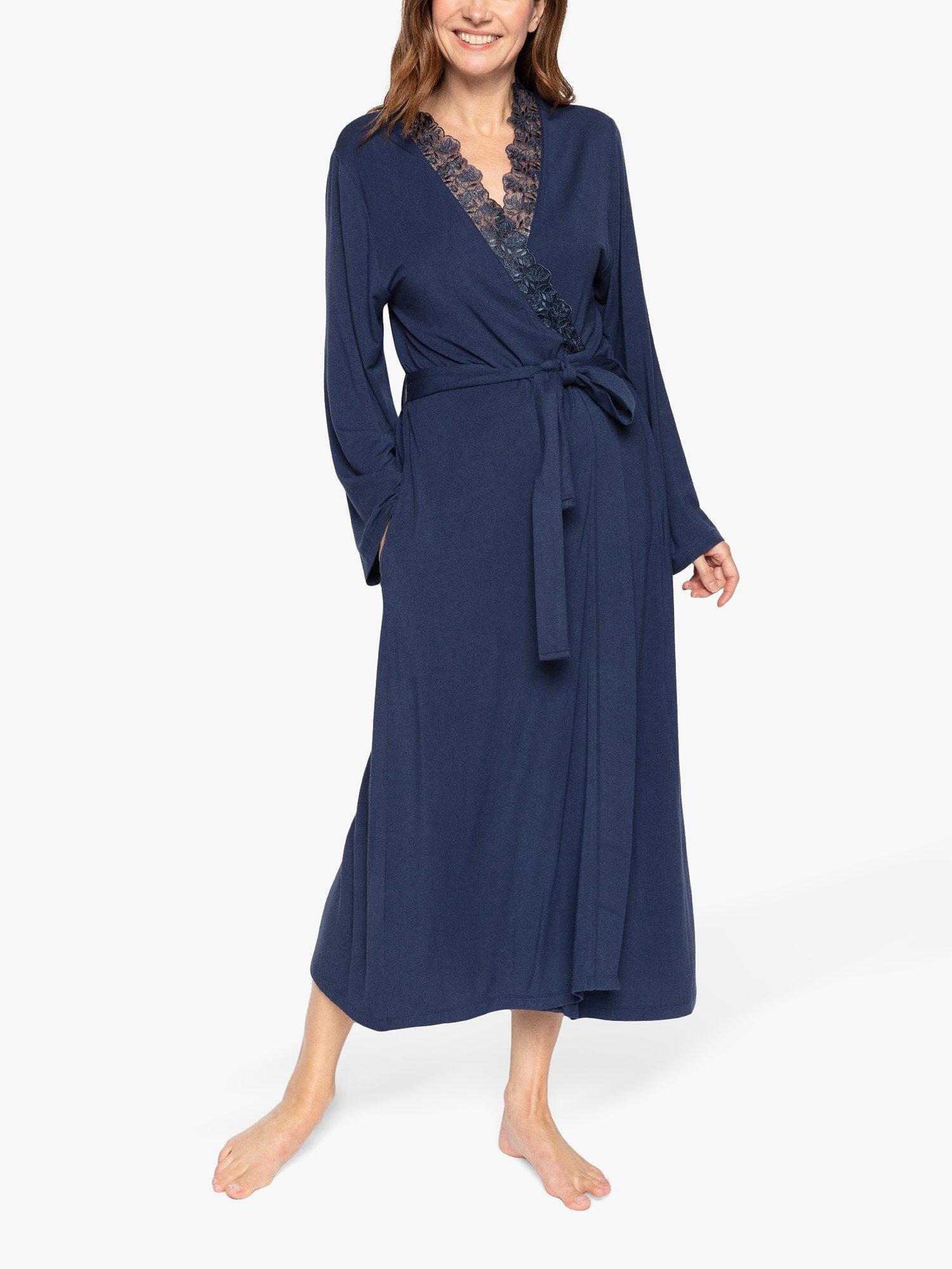 Product image 1 of 3, which shows Nora Rose by Cyberjammies Jenna Long Lace Trim Robe, Navy, 8