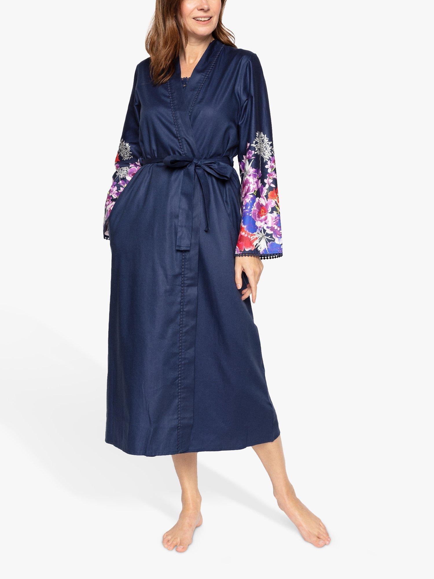 Product image 1 of 4, which shows Nora Rose by Cyberjammies Jenna Floral Border Sleeve Robe, Navy/Multi, 8