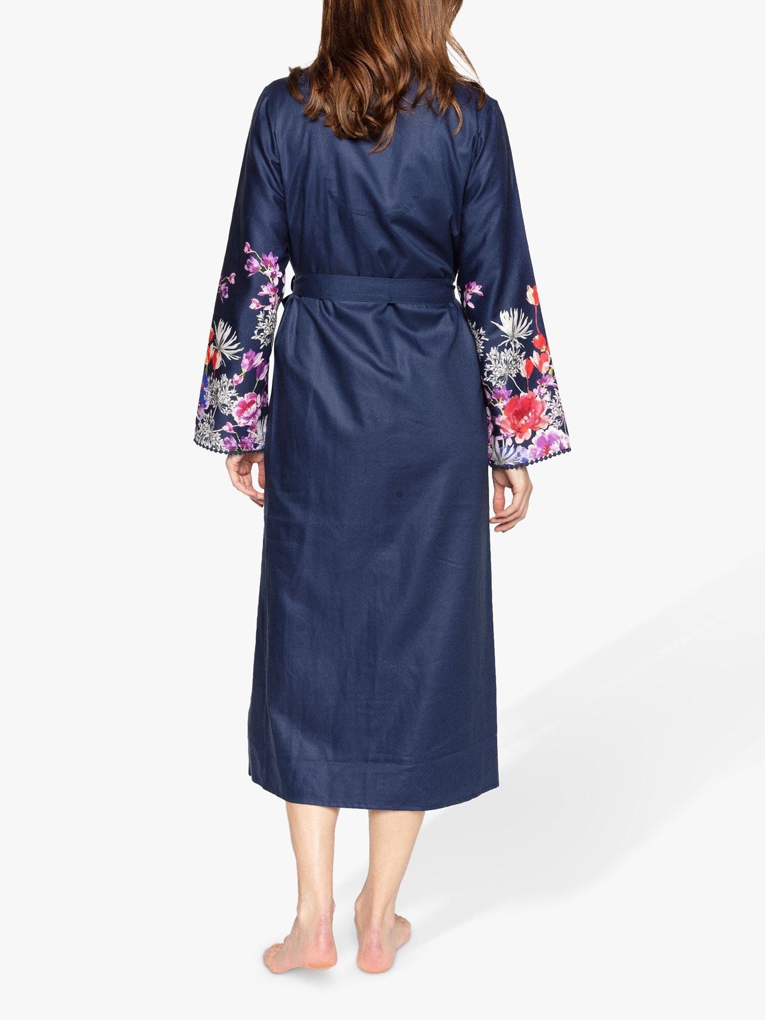 Product image 2 of 4, which shows Nora Rose by Cyberjammies Jenna Floral Border Sleeve Robe, Navy/Multi, 8