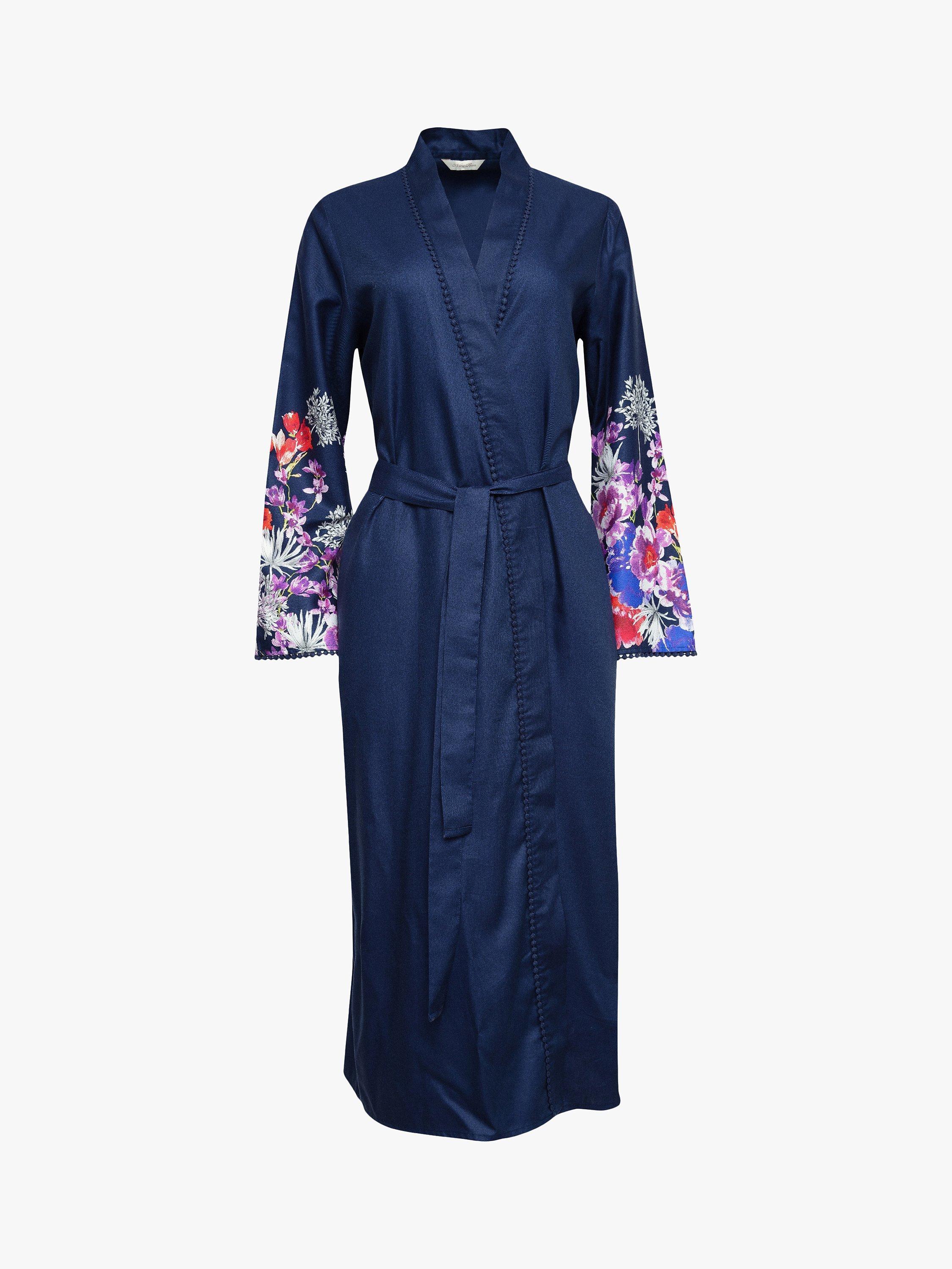 Product image 3 of 4, which shows Nora Rose by Cyberjammies Jenna Floral Border Sleeve Robe, Navy/Multi, 8