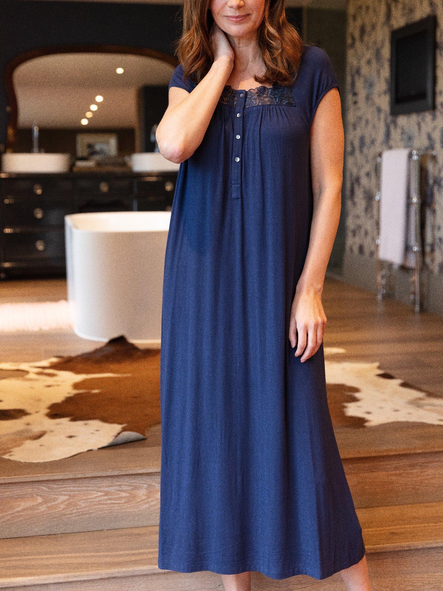 Product image 4 of 4, which shows Nora Rose by Cyberjammies Jenna Long Jersey Nightdress, Navy, 8