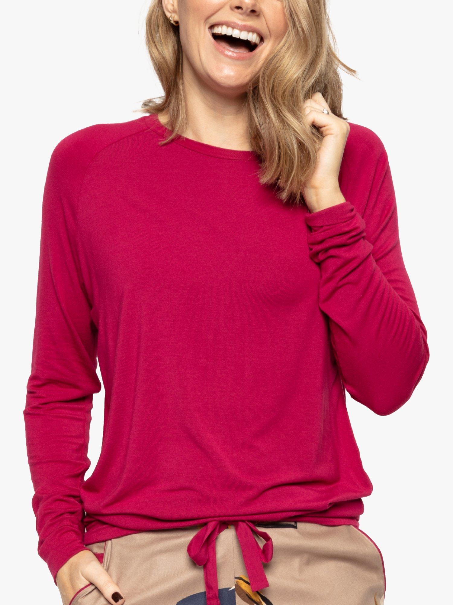 Product image 1 of 4, which shows Cyberjammies Naomi Knit Long Sleeve Pyjama Top, Fuchsia, 8