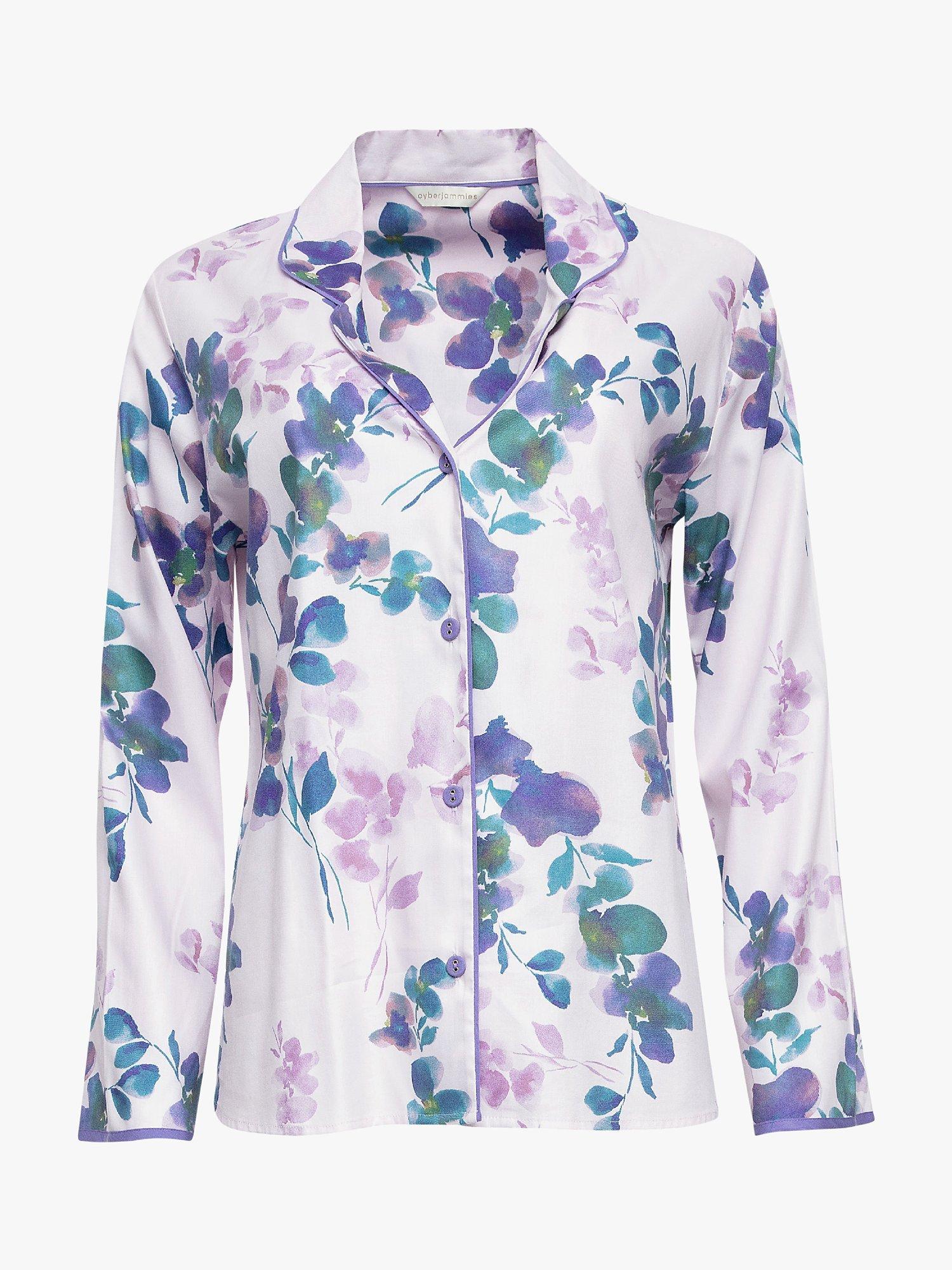 Product image 3 of 4, which shows Cyberjammies Camilla Floral Print Pyjama Shirt, Light Pink, 8
