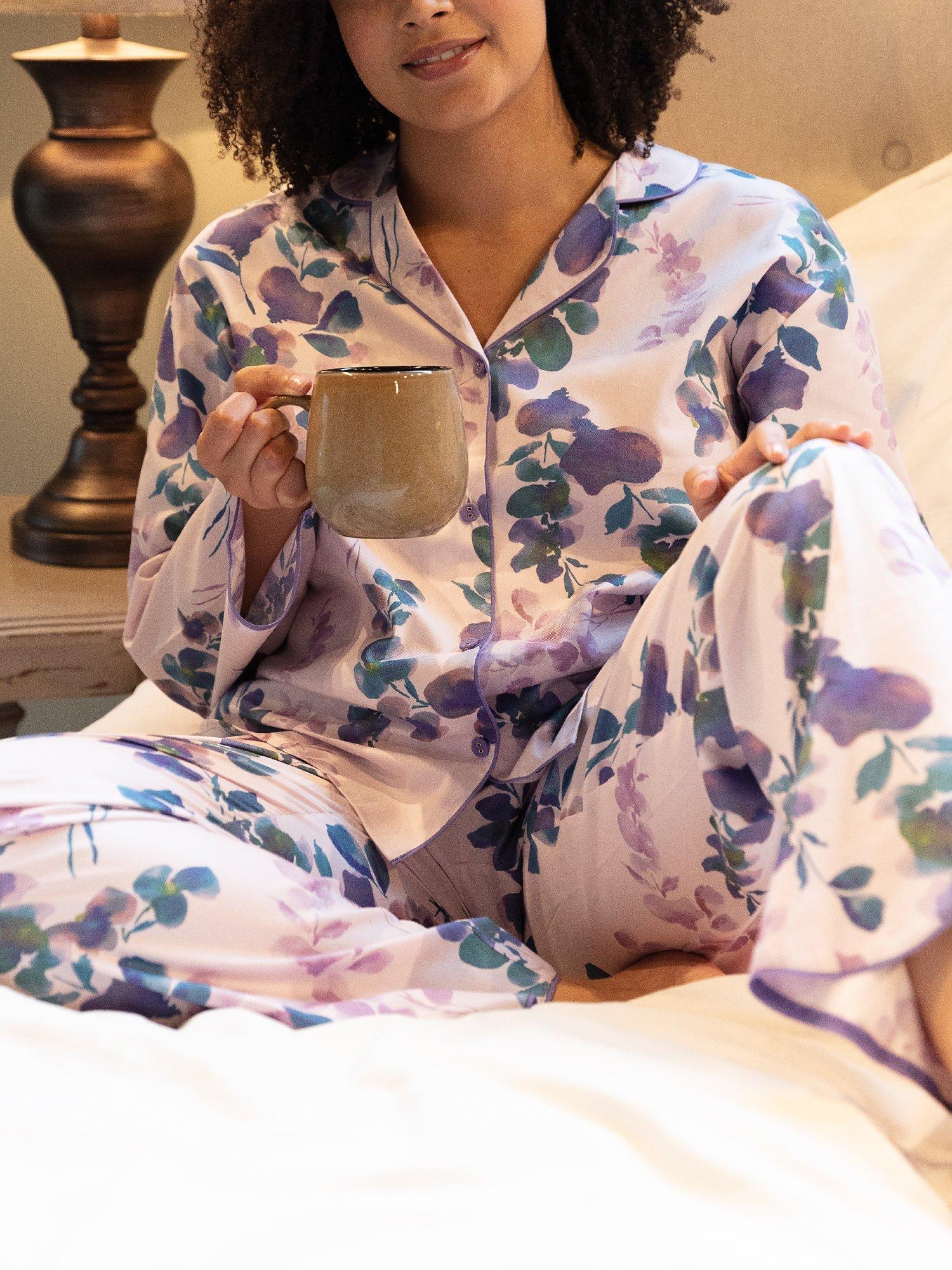 Product image 4 of 4, which shows Cyberjammies Camilla Floral Print Pyjama Shirt, Light Pink, 8