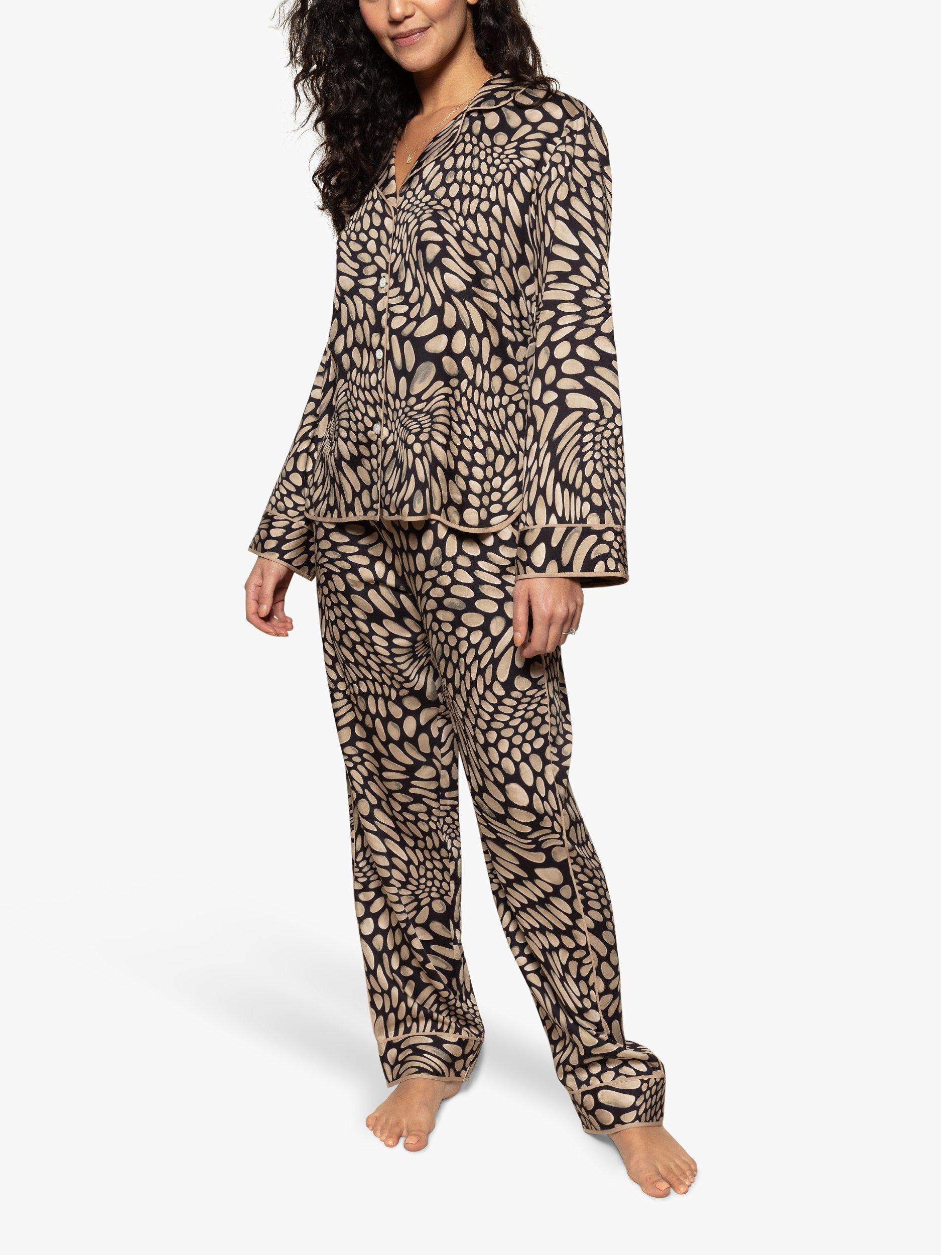 Product image 1 of 3, which shows Fable & Eve Carnaby Pebble Shirt Pyjama Set, Black/Beige, 8