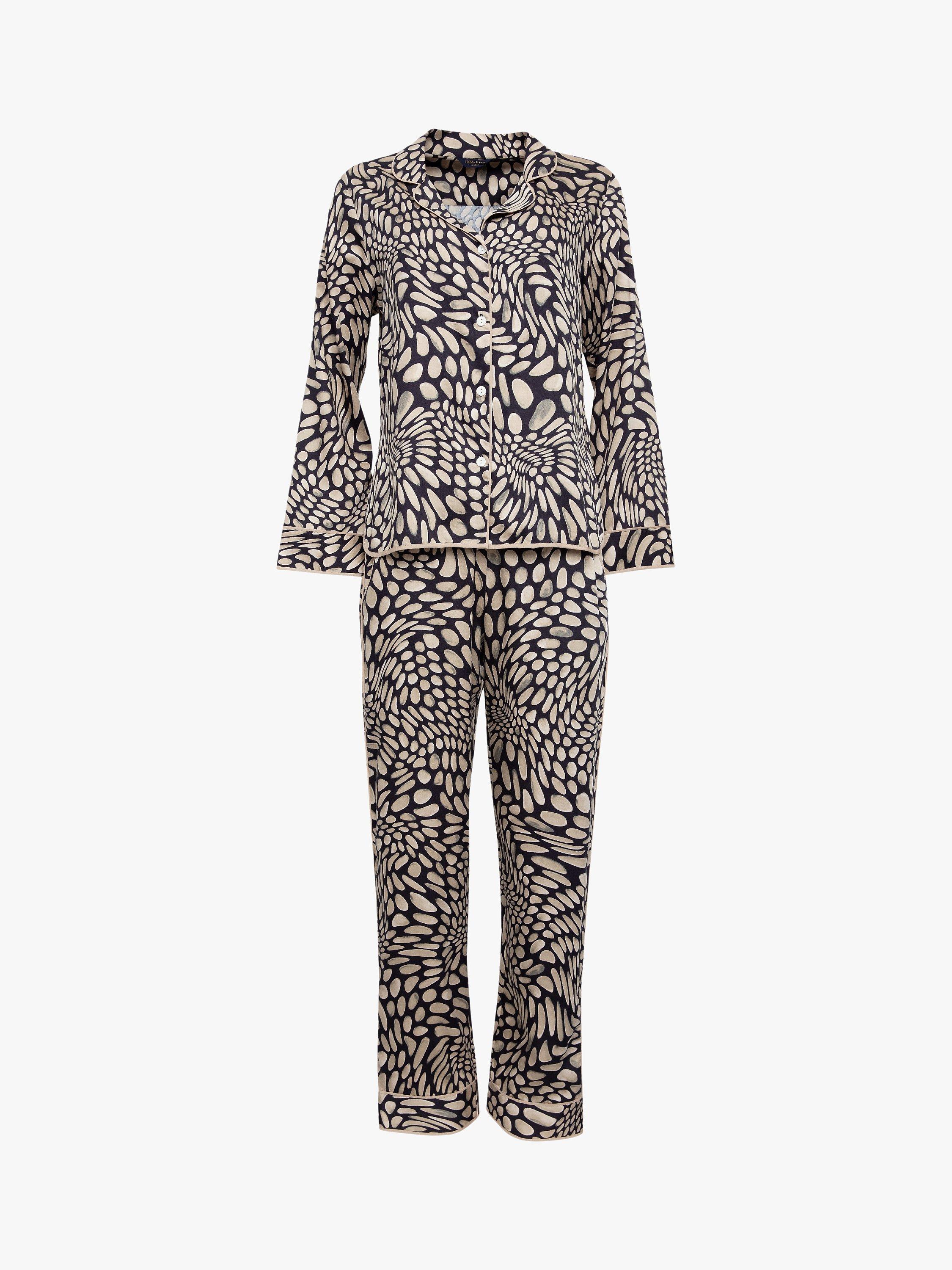 Product image 2 of 3, which shows Fable & Eve Carnaby Pebble Shirt Pyjama Set, Black/Beige, 8