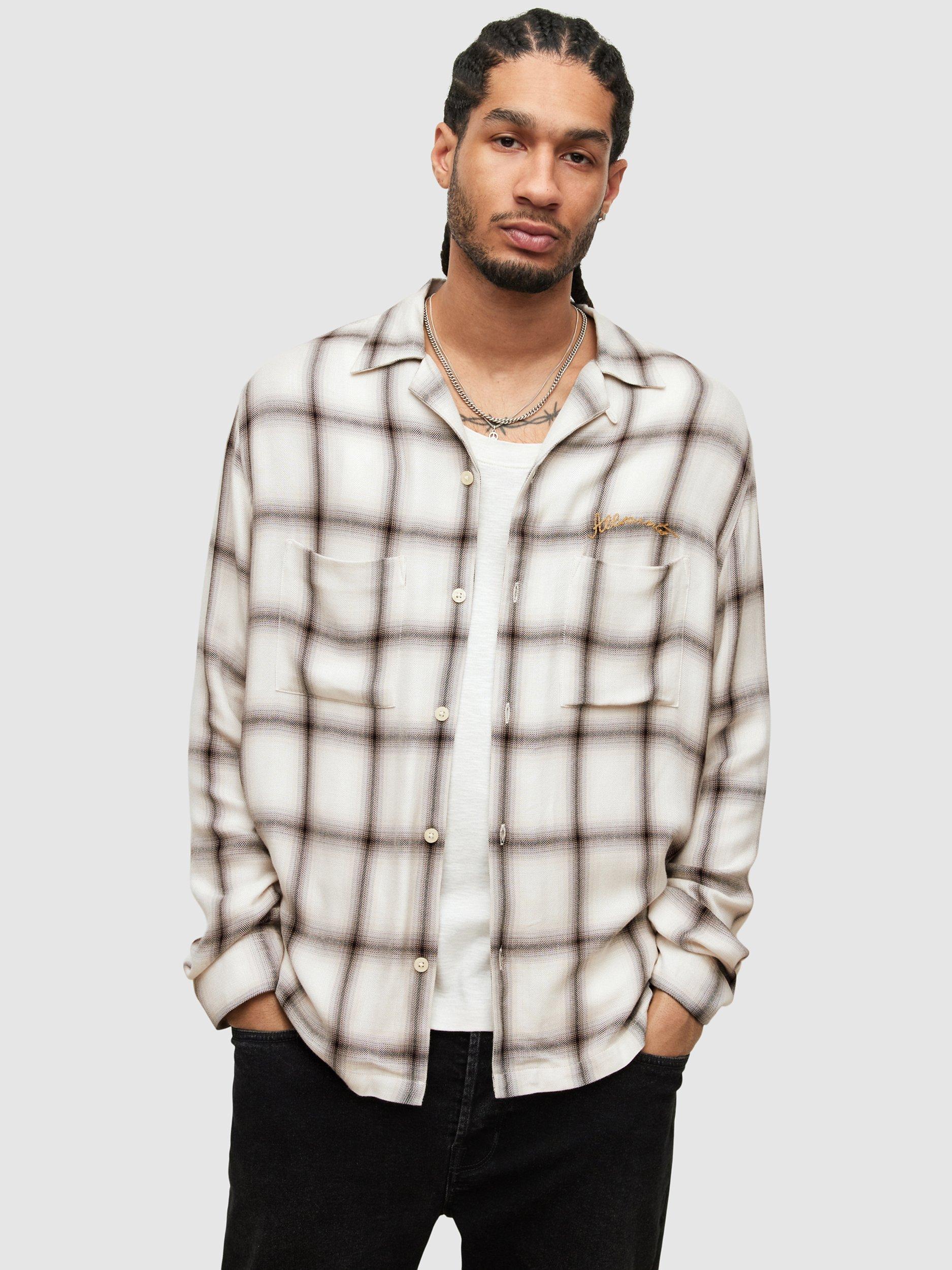 AllSaints Alamitos Check Flannel Shirt, Coastal White