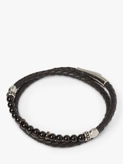 Simon Carter Men's Hayle Leather Onyx Bead Bracelet, Black, Black