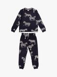 Chelsea Peers Kids' Zebra Classic Pyjama Set, Navy