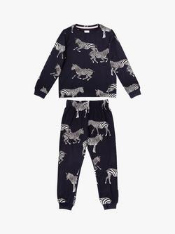 Chelsea Peers Kids' Zebra Classic Pyjama Set, Navy, Navy