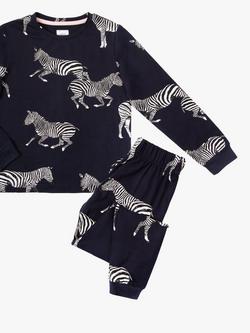 Chelsea Peers Kids' Zebra Classic Pyjama Set, Navy - view 2, Navy