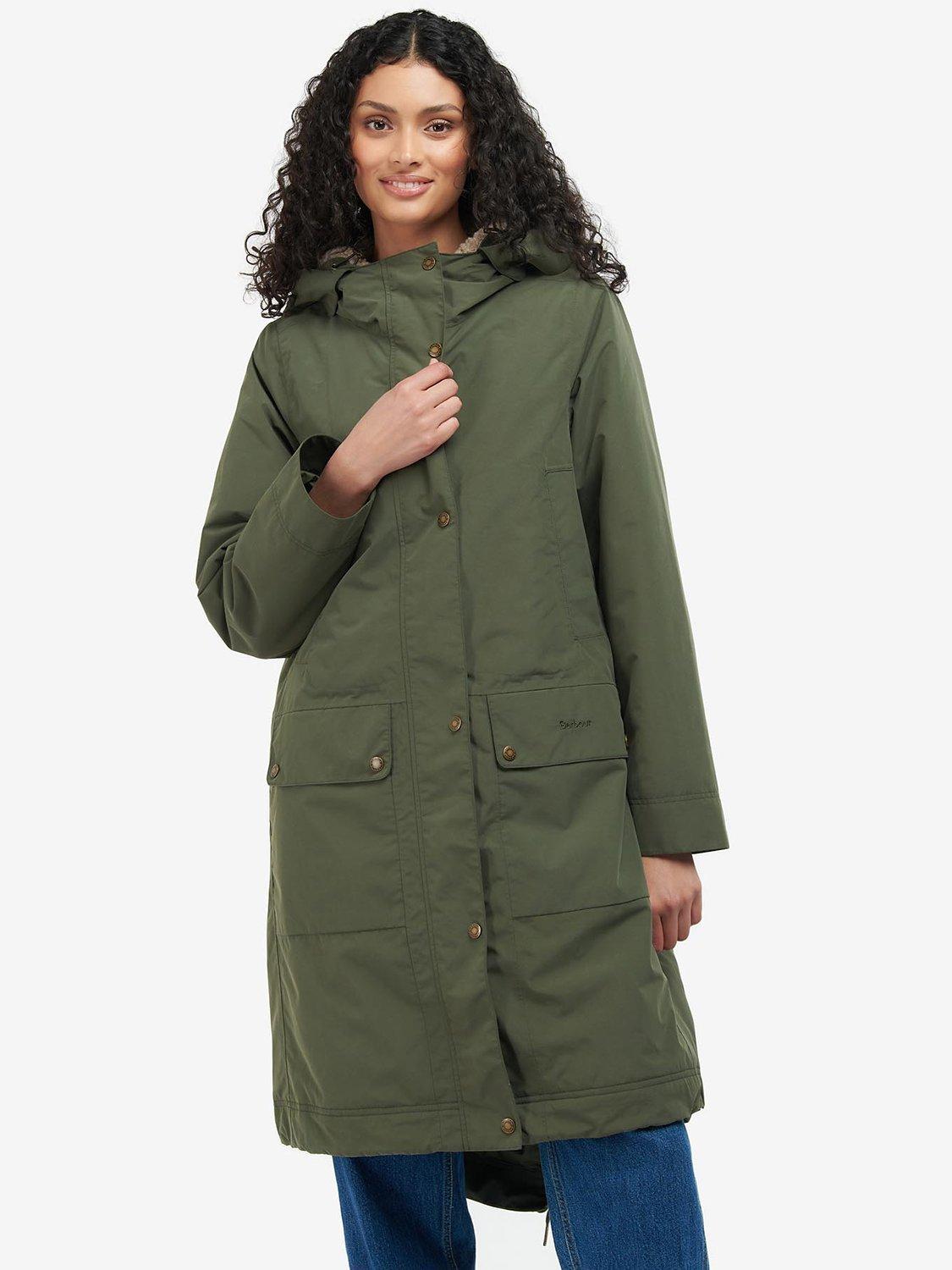 Barbour Byrness Long Fishtail Hem Coat, Olive