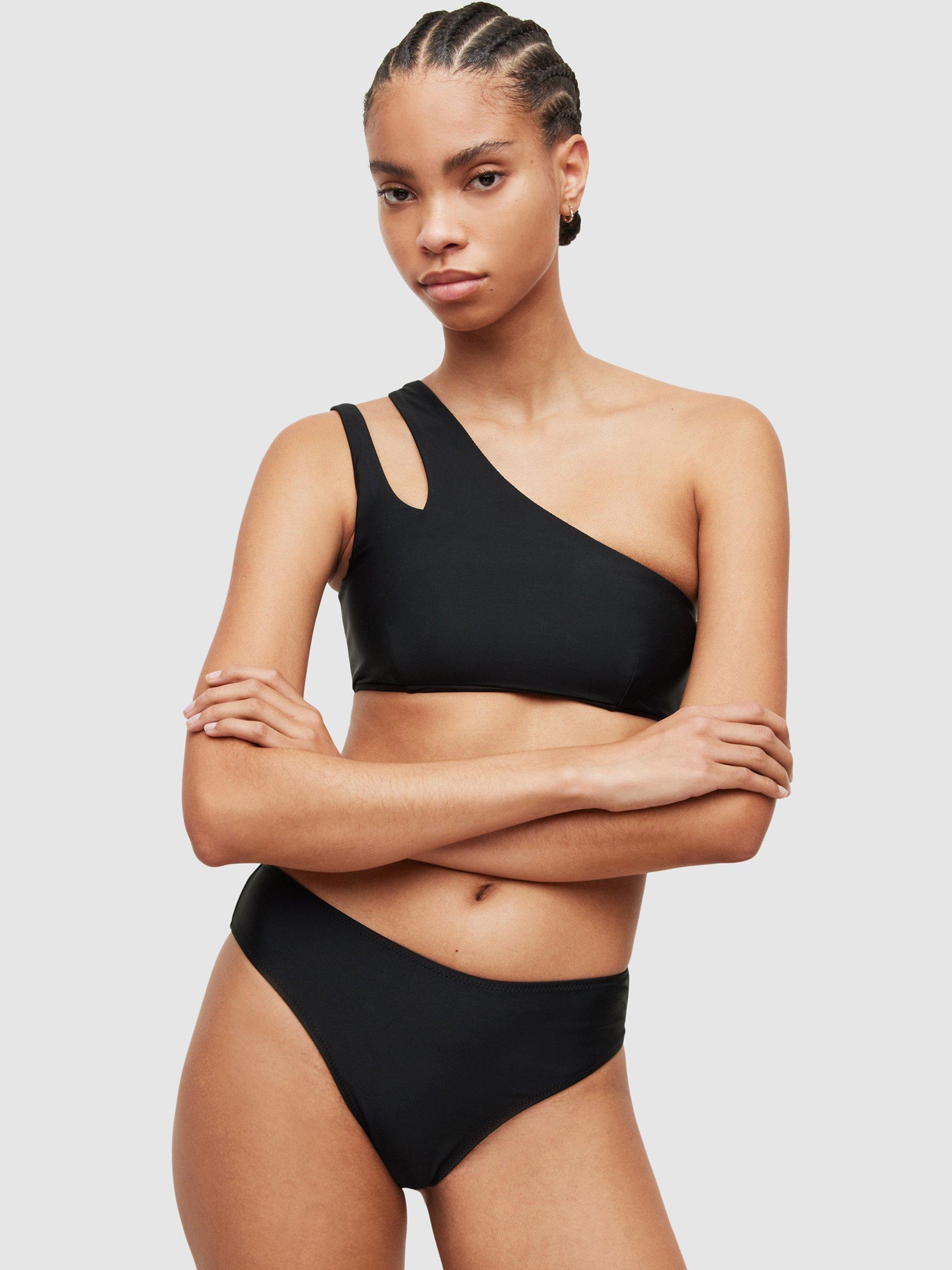 AllSaints Cara One Shoulder Bikini Top, Black