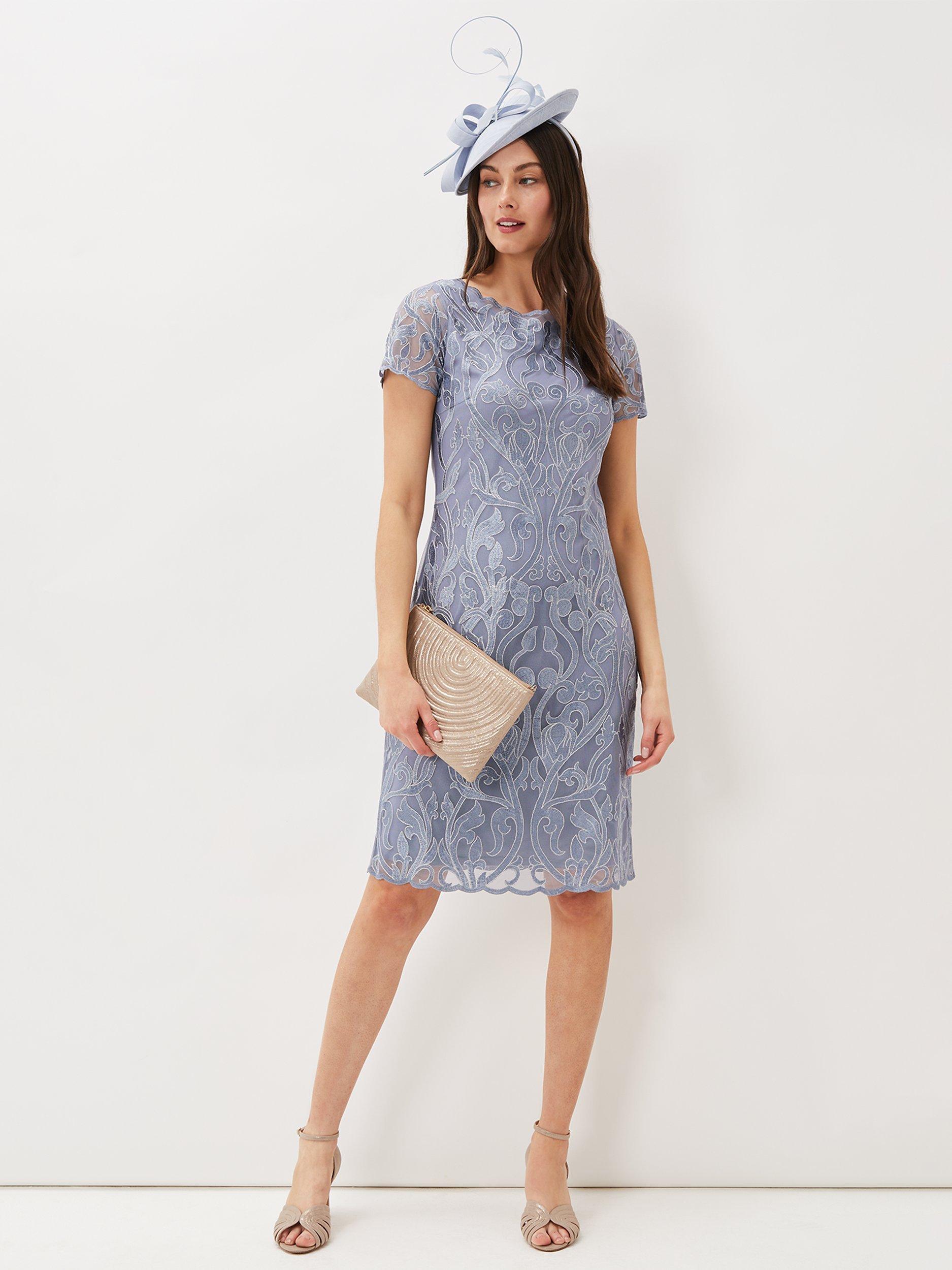 Phase Eight Bea Embroidered Shift Dress Arctic Blue