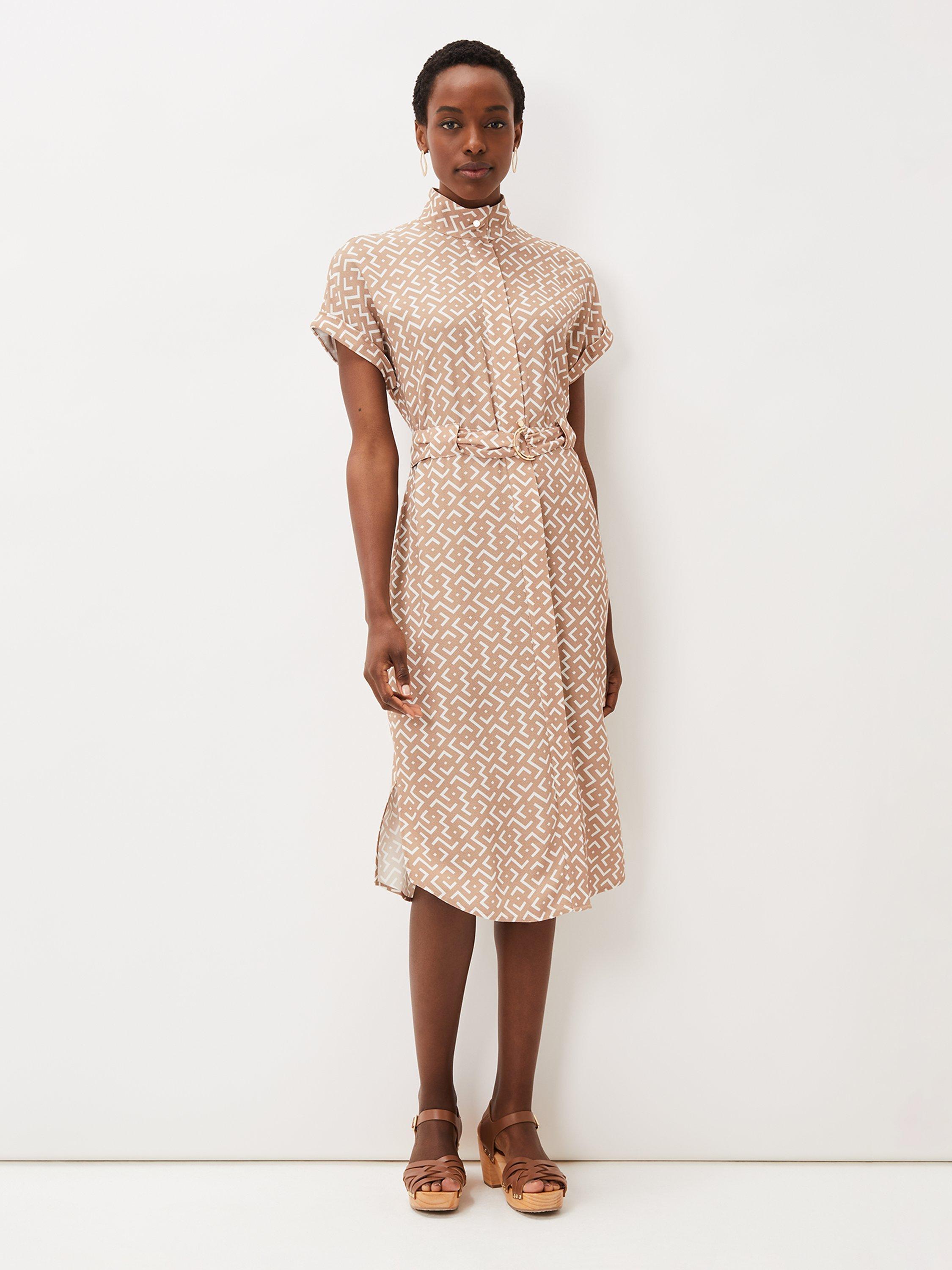 Phase Eight Tilda Geometric Print Belted Shirt Dress, Natural