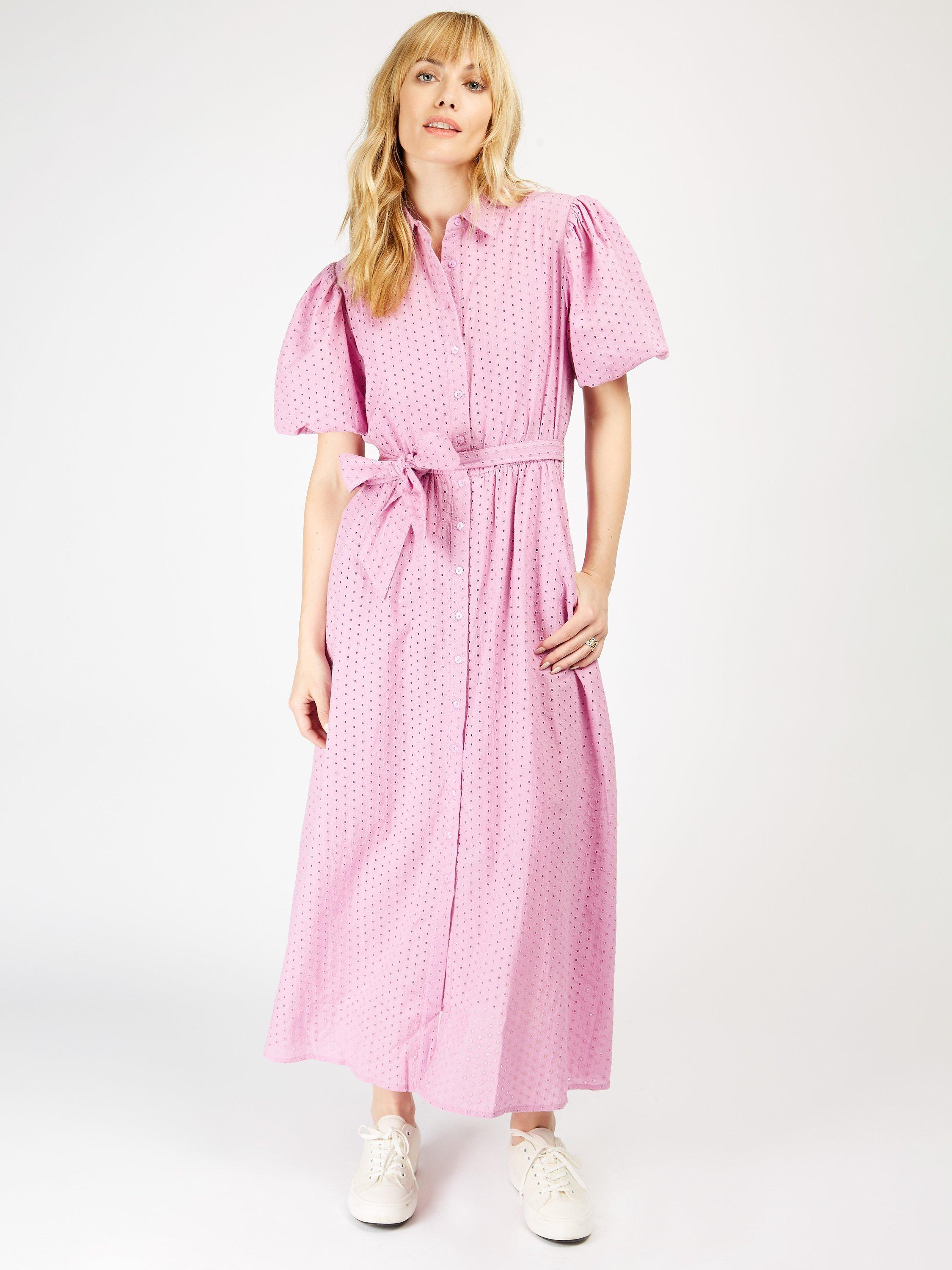 Somerset by Alice Temperley Broderie Angliase Midaxi Shirt Dress, Smokey Grape