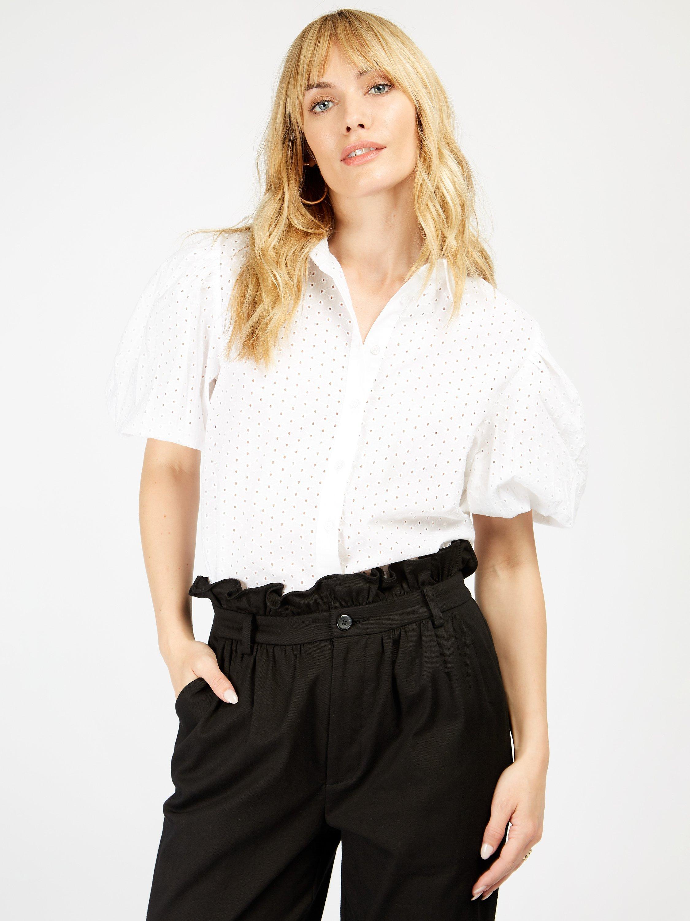 Somerset by Alice Temperley Broderie Anglaise Puff Sleeve Shirt, White