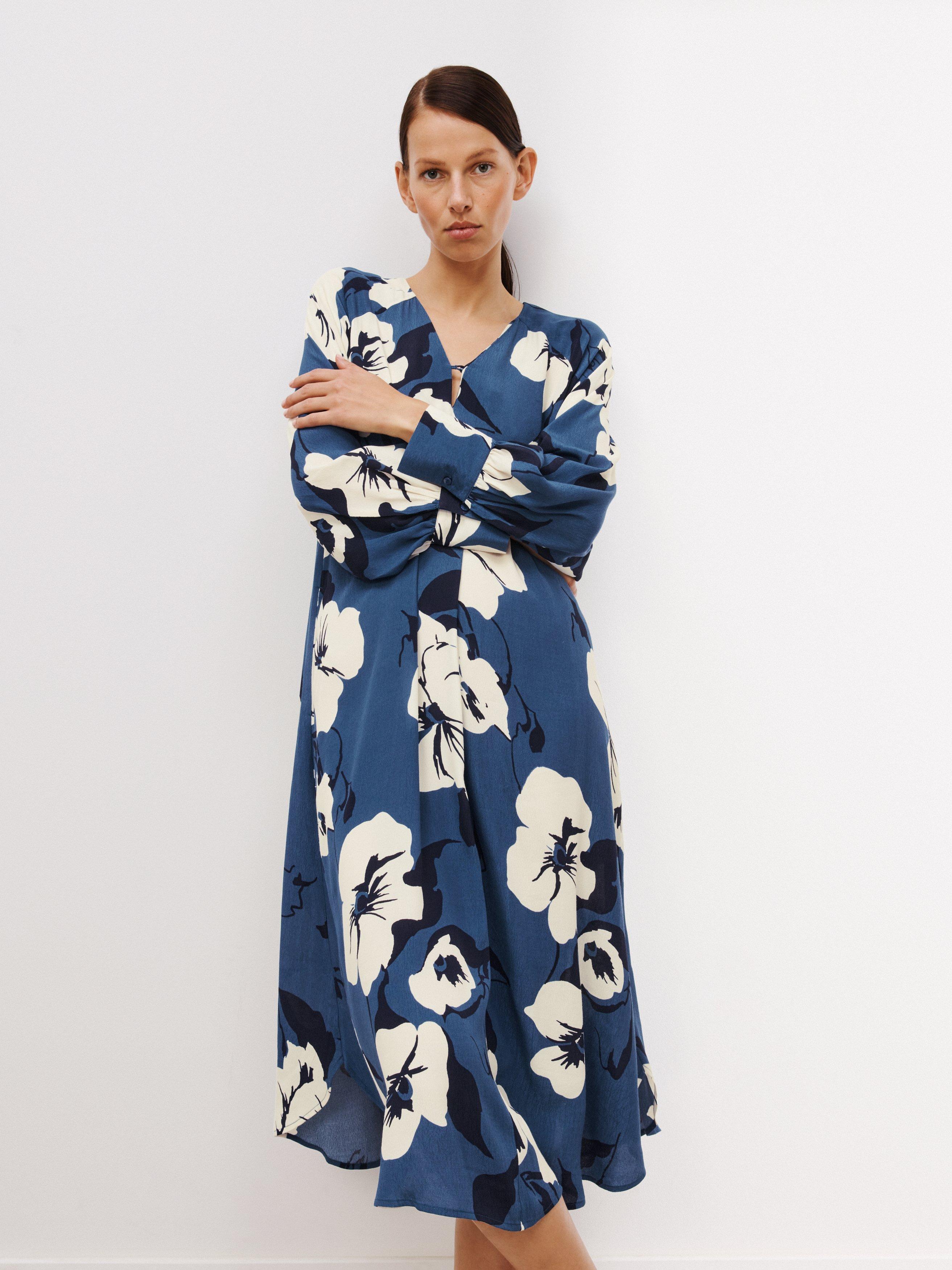 Kin Oversized Floral Midi Dress, Denim Blue