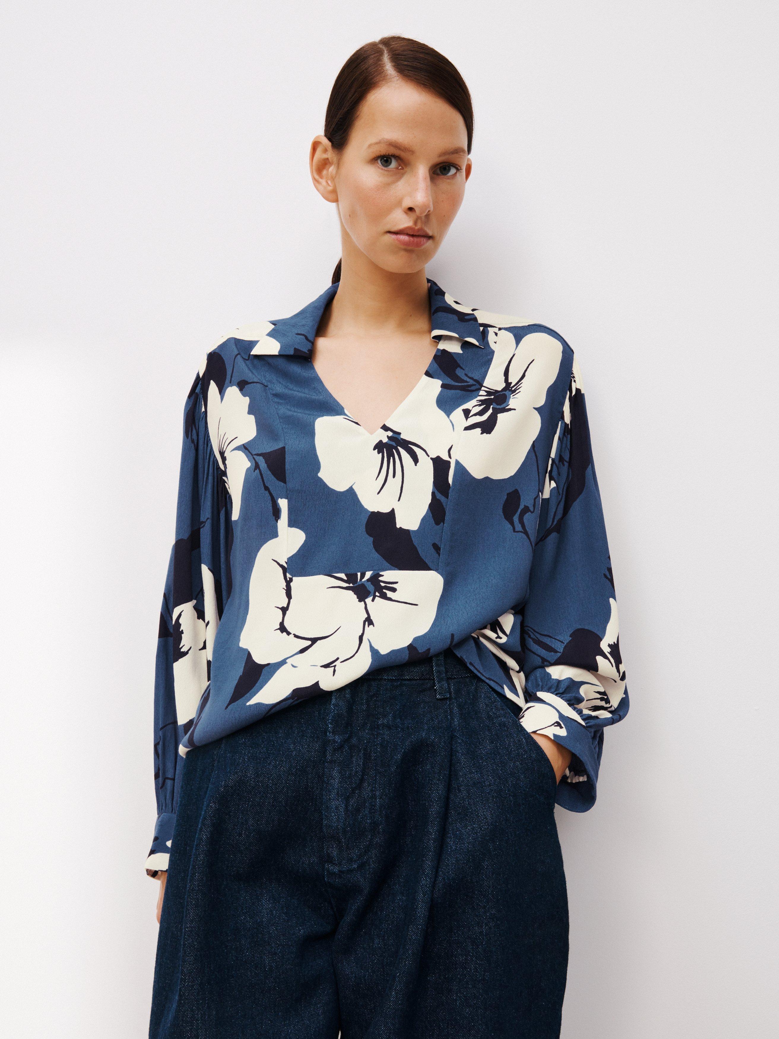 Kin Floral Bib Oversized Top, Denim Blue