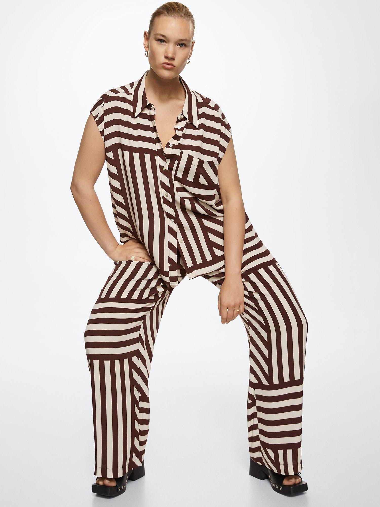 Mango Poems Bengal Stripe Blouse, Brown/Multi