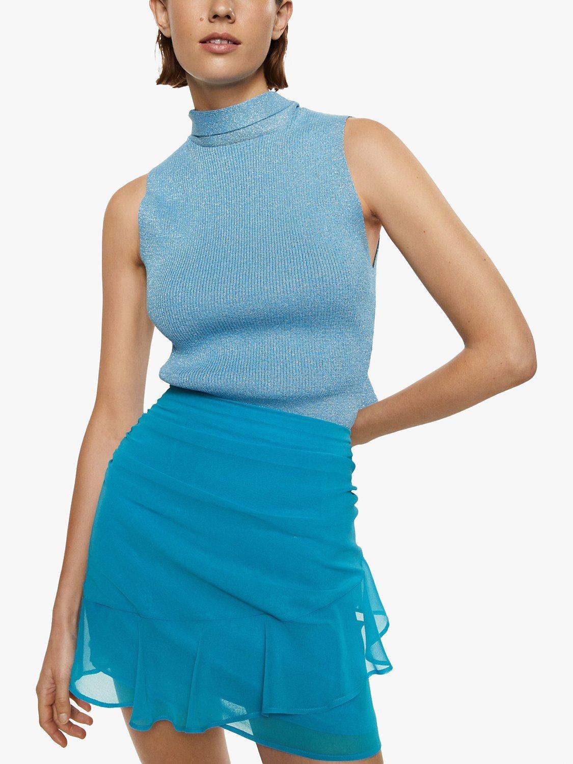 Mango Ruffle Detail Mini Skirt, Aqua