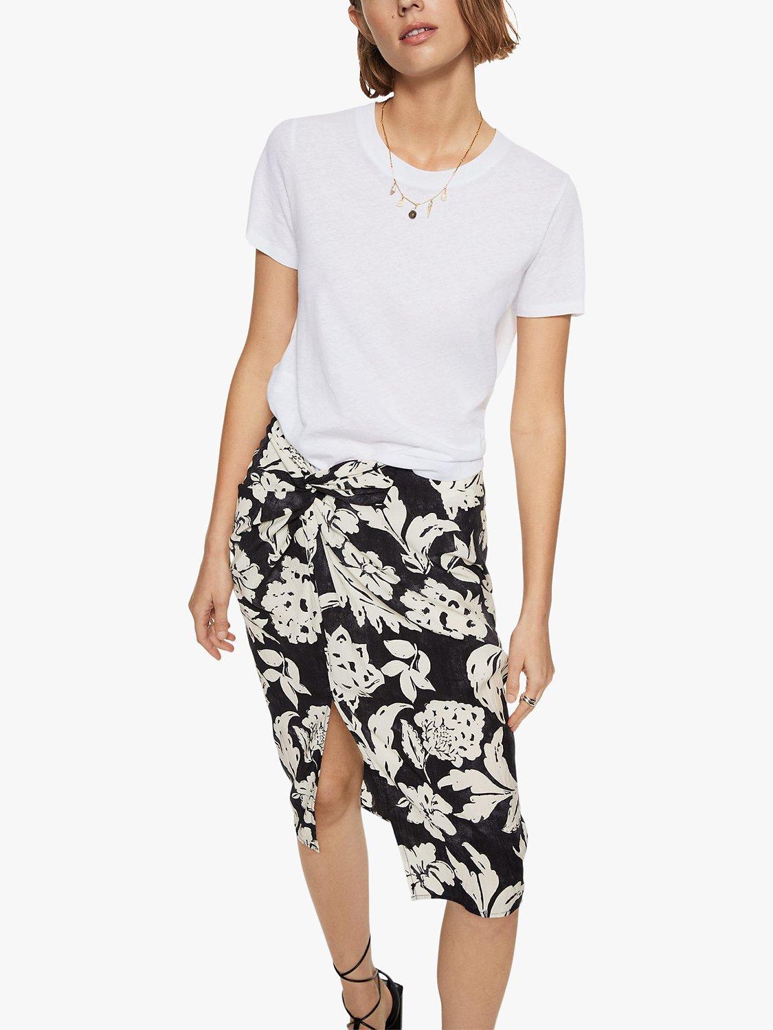 Mango Floral Print Wrap Midi Skirt, Black