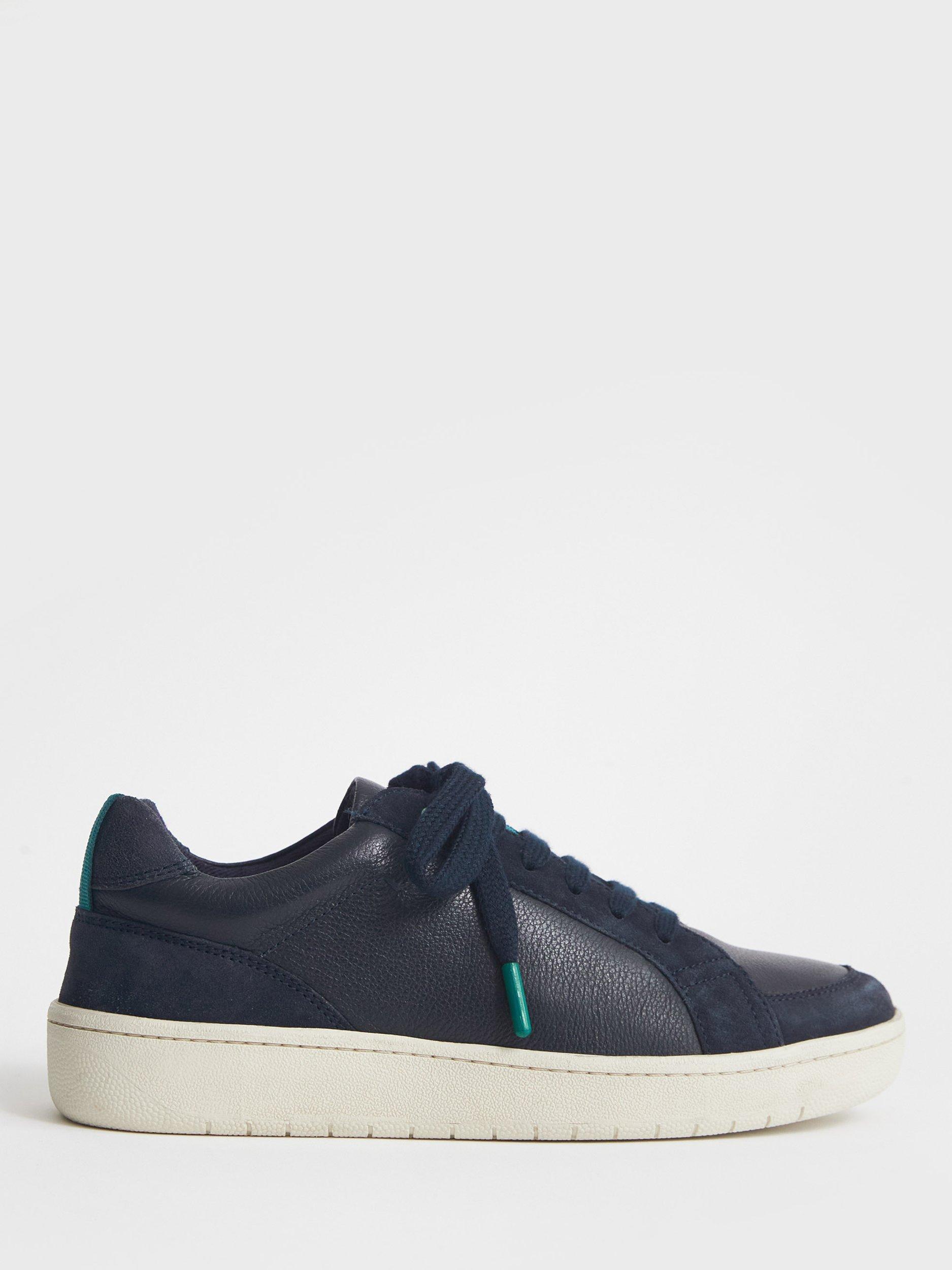 White Stuff Leather Suede Lace Up Trainers, Navy/Multi
