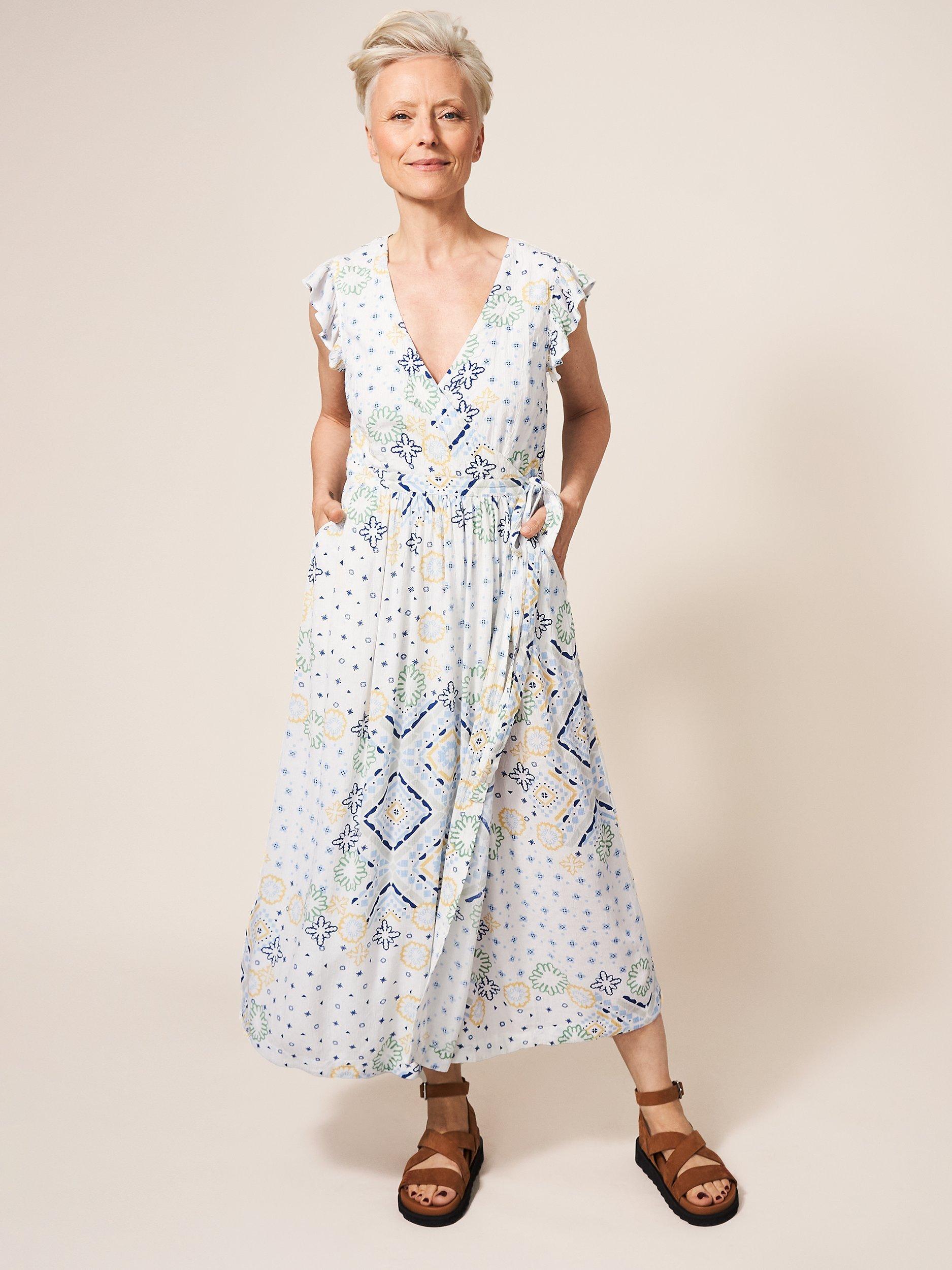 White Stuff Ava Mixed Print Wrap Midi Dress, White/Multi