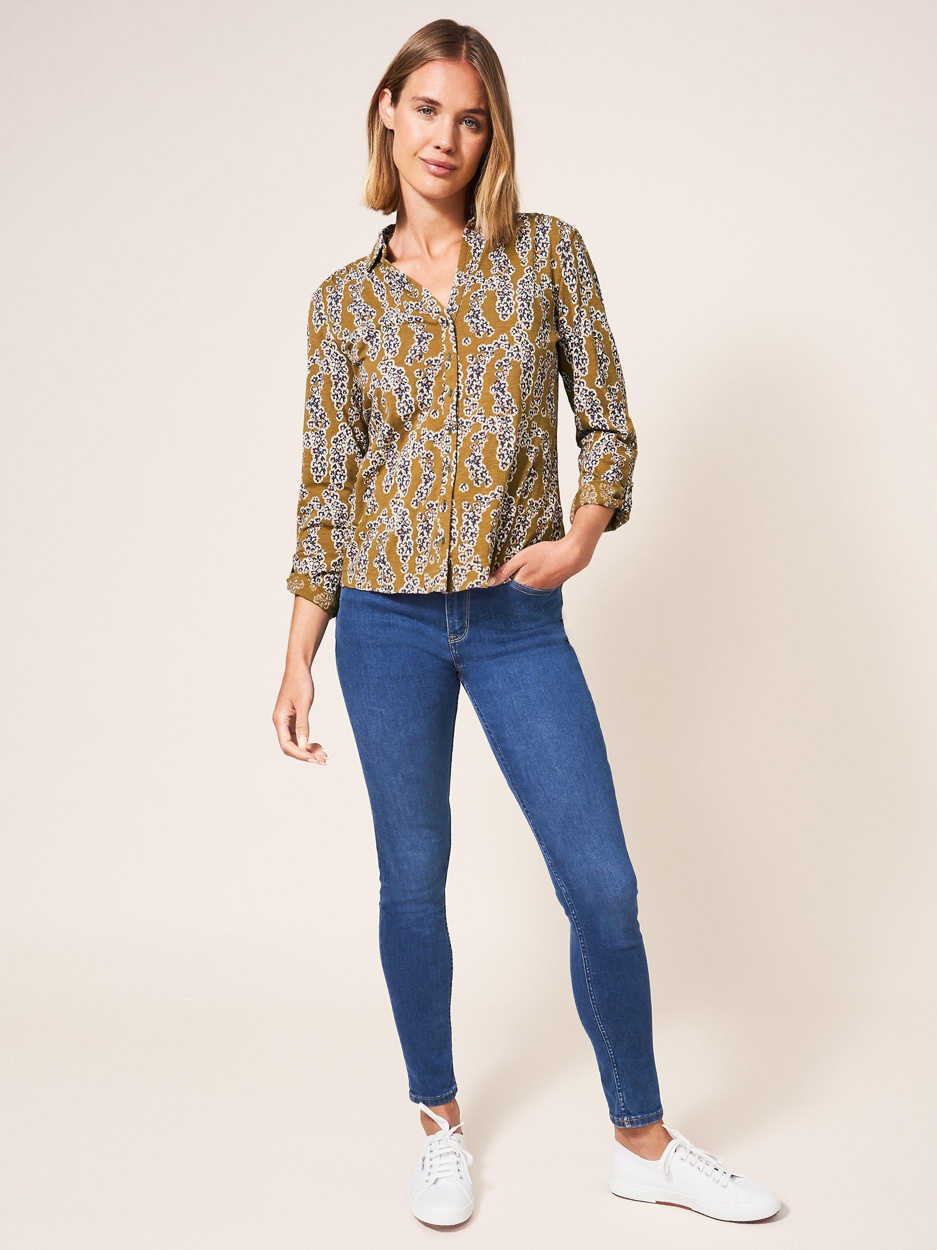 White Stuff Annie Floral Print Jersey Shirt, Yellow